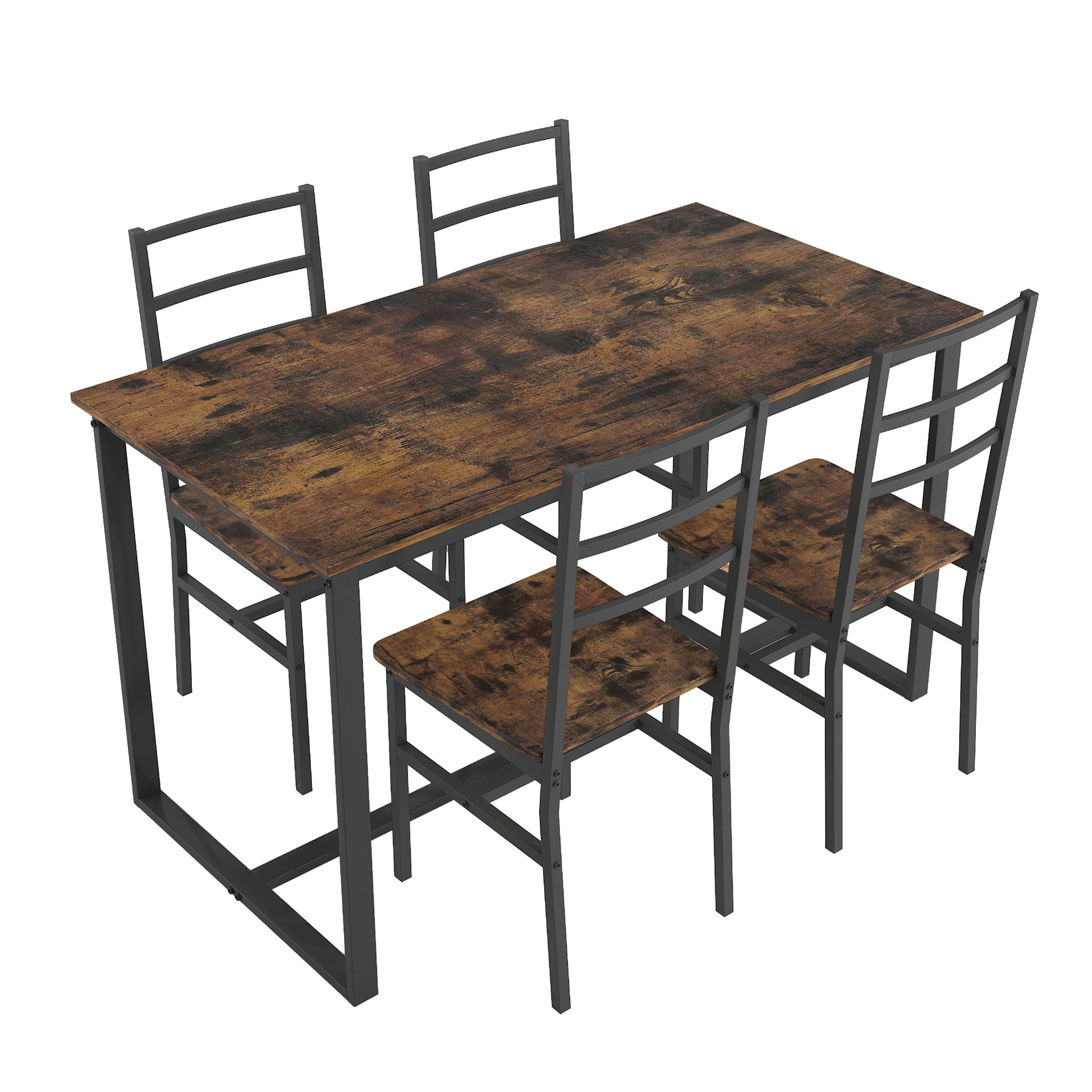 Rustic wood dining set with black metal frame