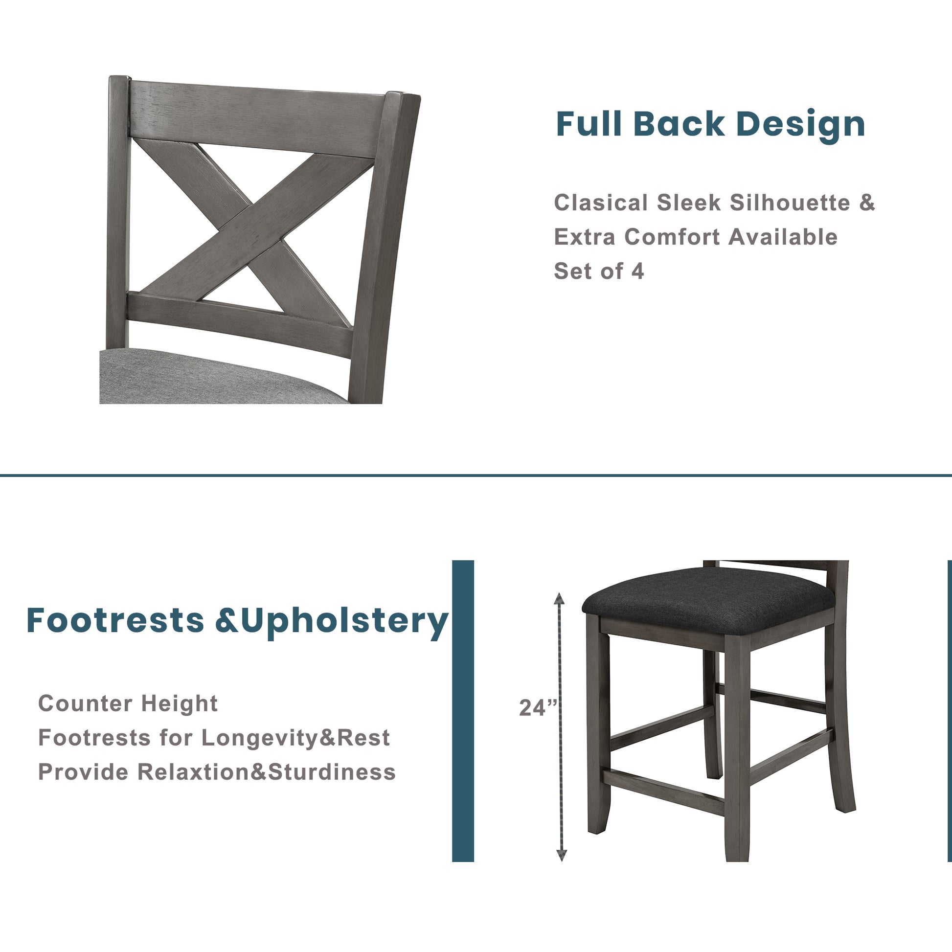 Gray wooden dining chair with a distinctive Xback design and upholstered seat