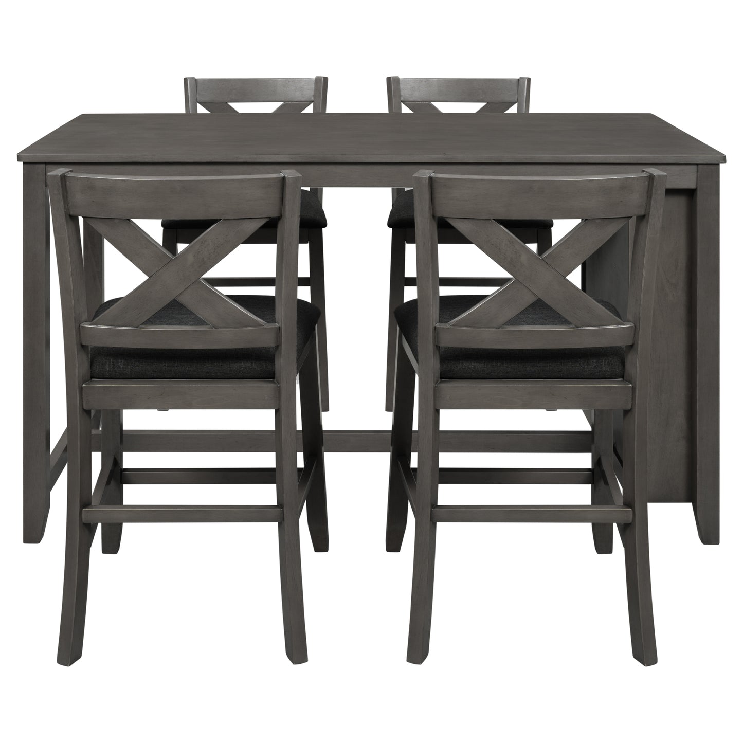 Gray wooden counter height dining set with four chairs