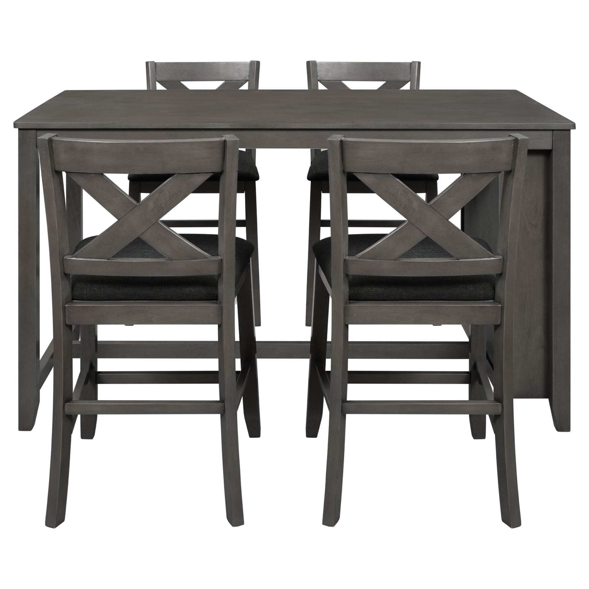 Gray wooden counter height dining set with four chairs