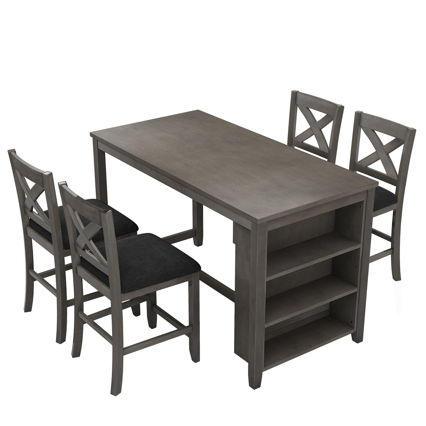 Gray wood counter height table set with four stools