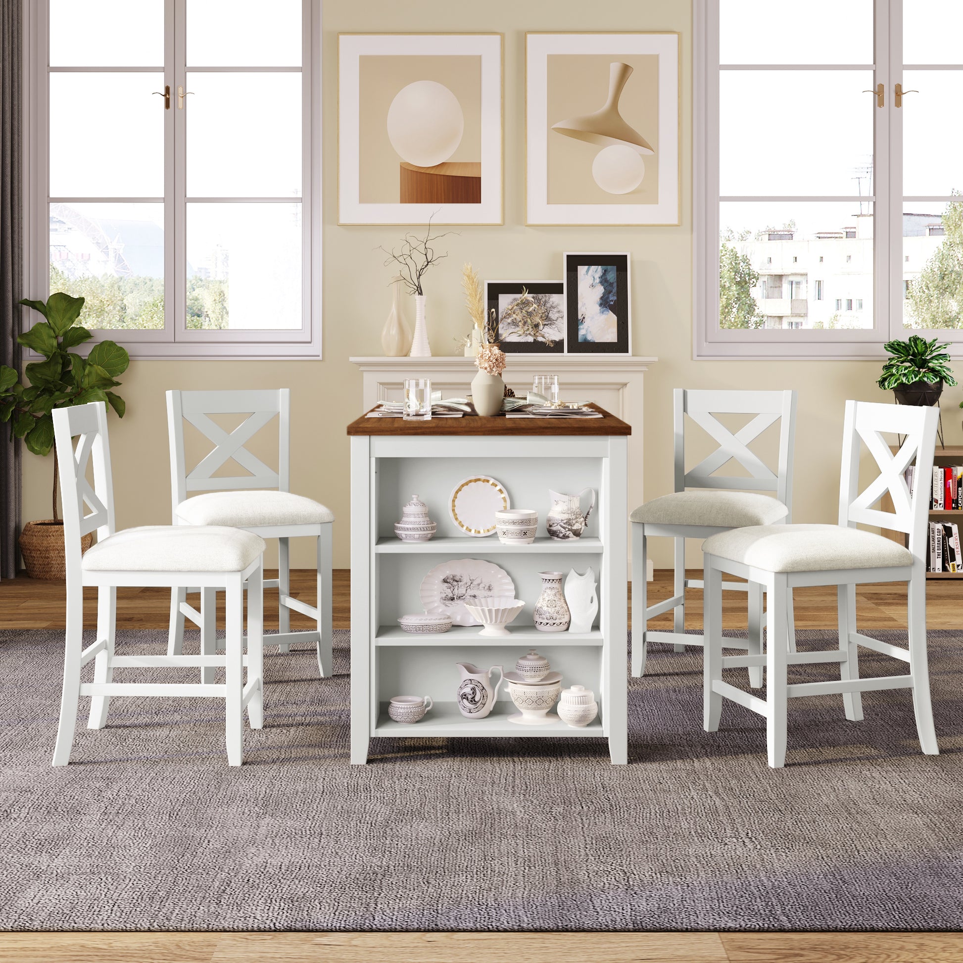 White counter stool with Xback design and upholstered seat