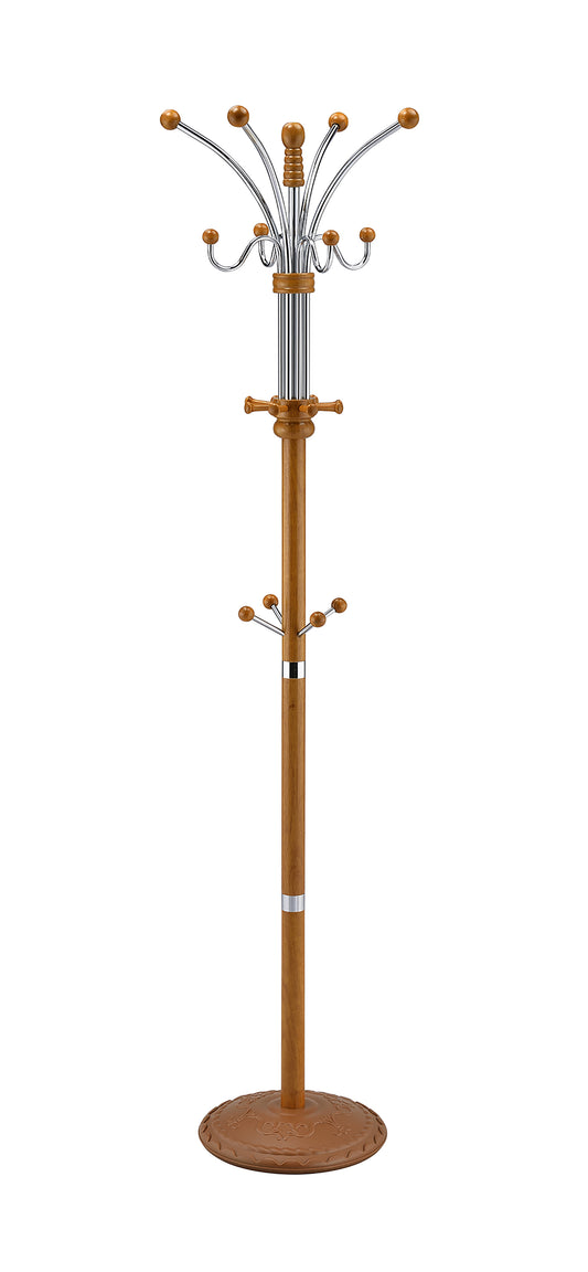 Wooden coat rack with chrome and wood accents