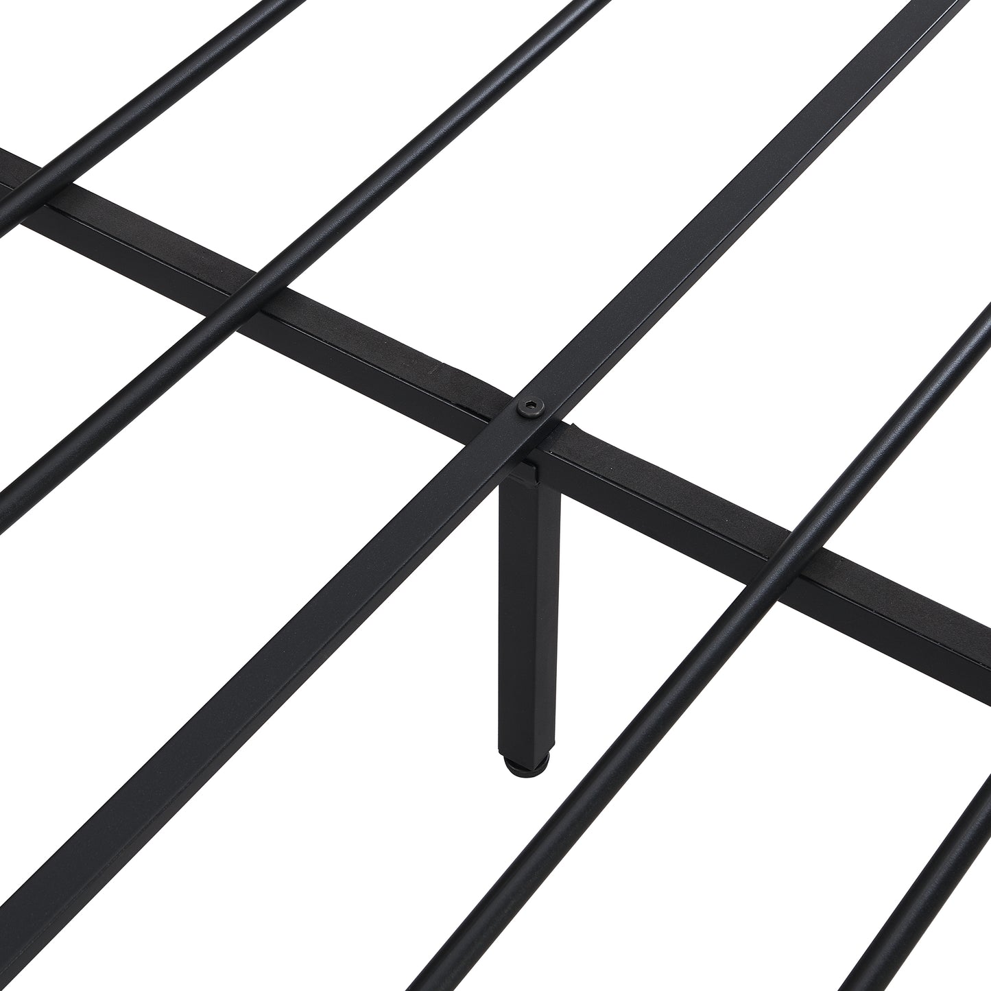 Black metal bed frame with sturdy cross slats for mattress support