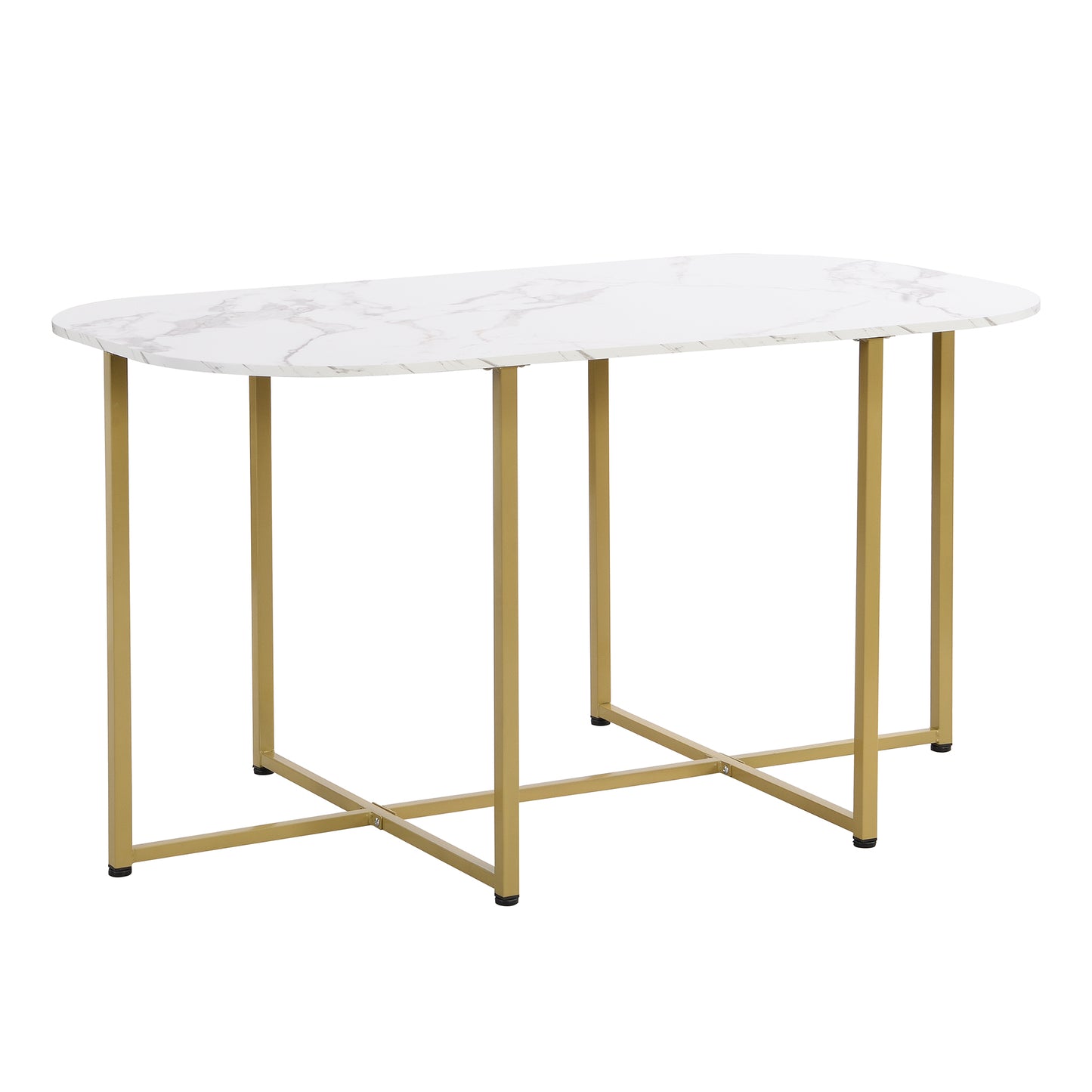 Modern marbletop console table with gold metal legs and stretcher