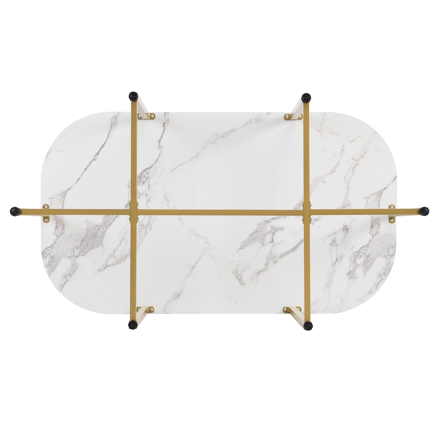 Modern white marble coffee table with gold metal frame and legs