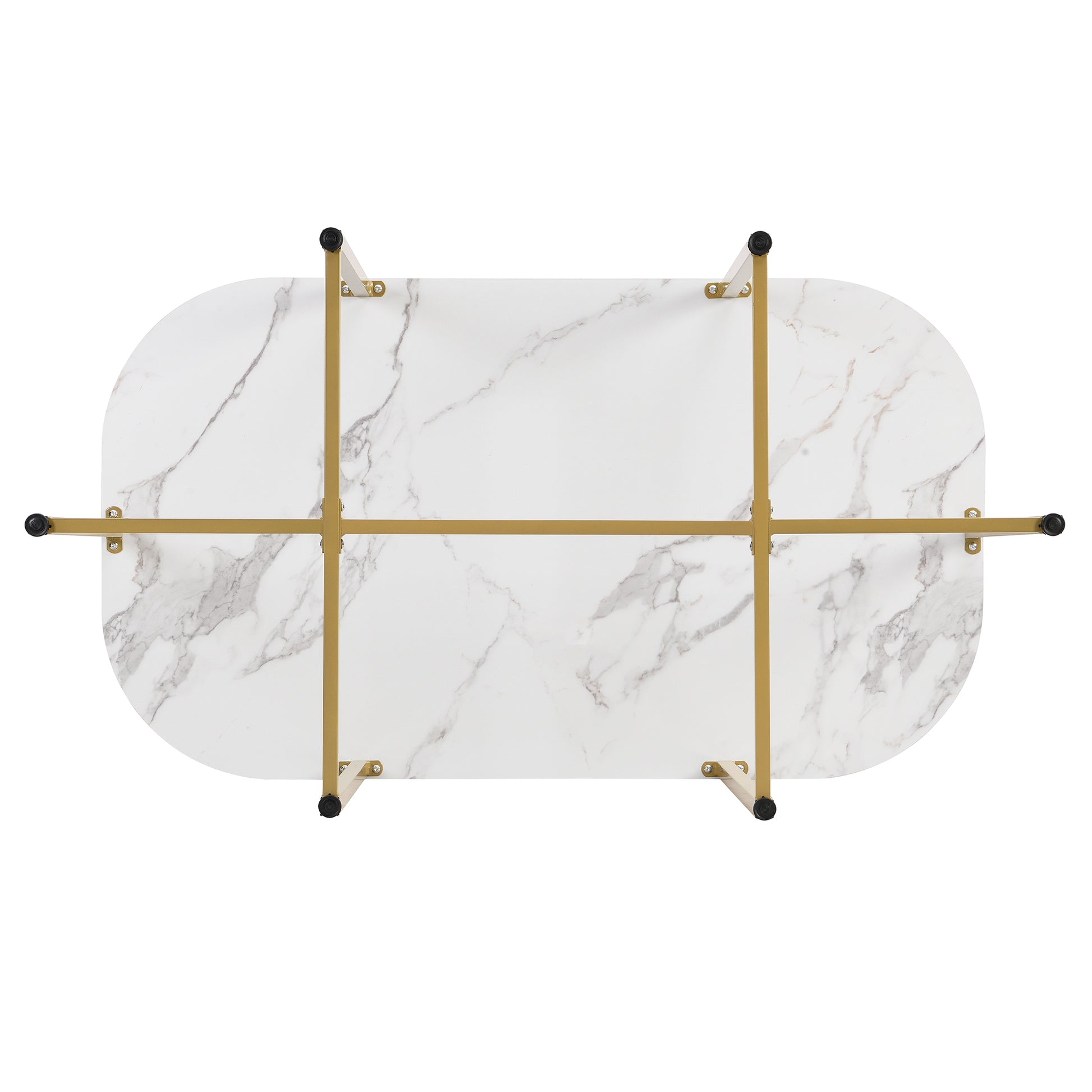 Modern white marble coffee table with gold metal frame and legs