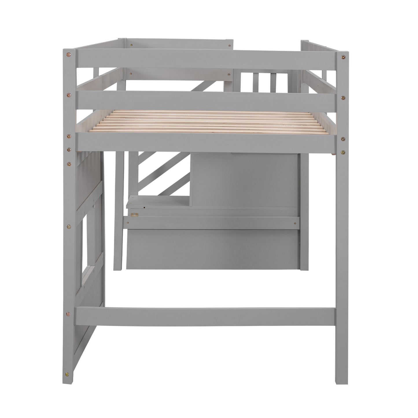 Gray wooden loft bed frame with slatted base