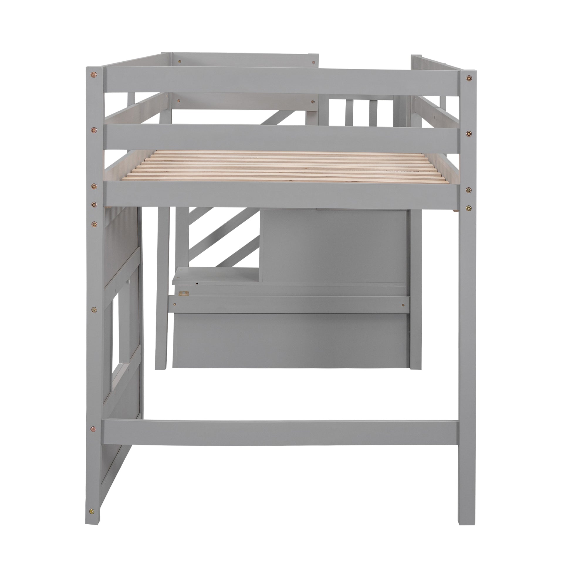 Gray wooden loft bed frame with slatted base