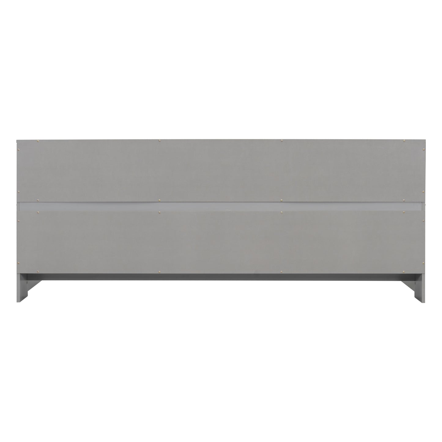 Gray upholstered headboard with clean lines and modern design