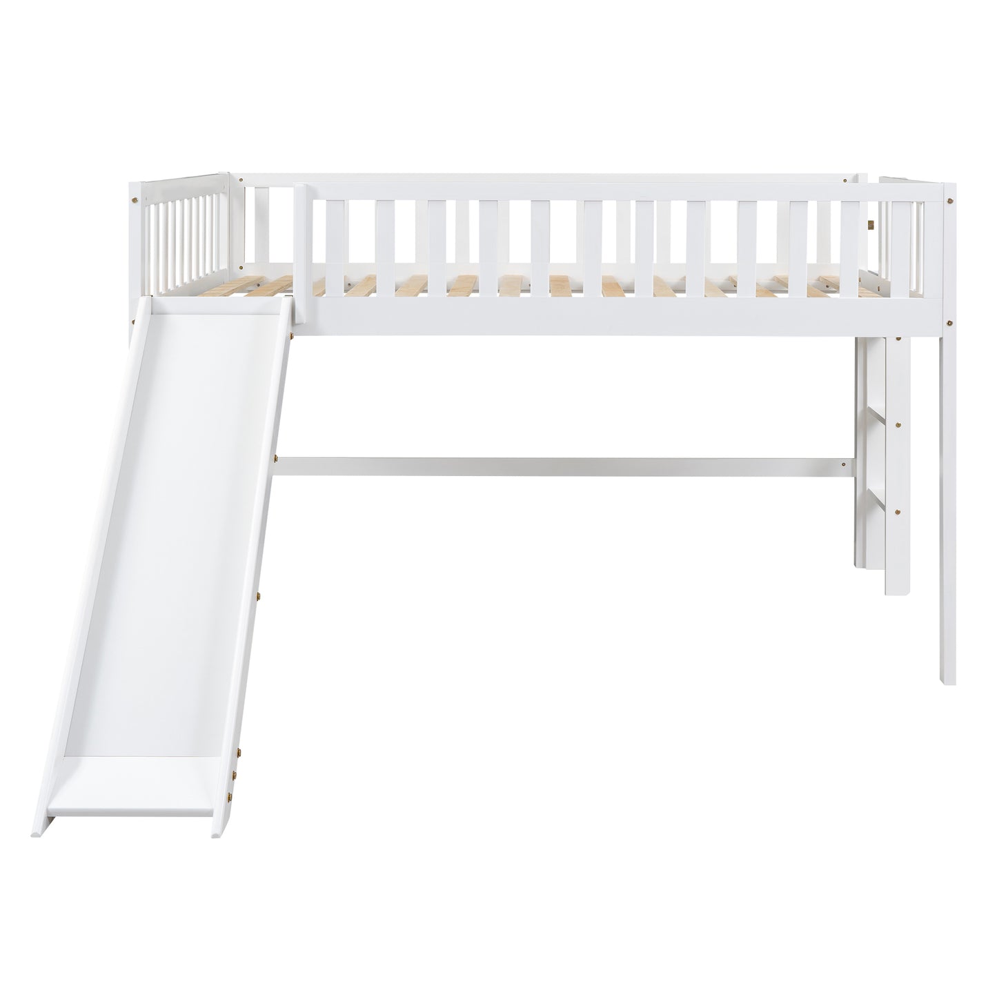 White wooden loft bed with slide