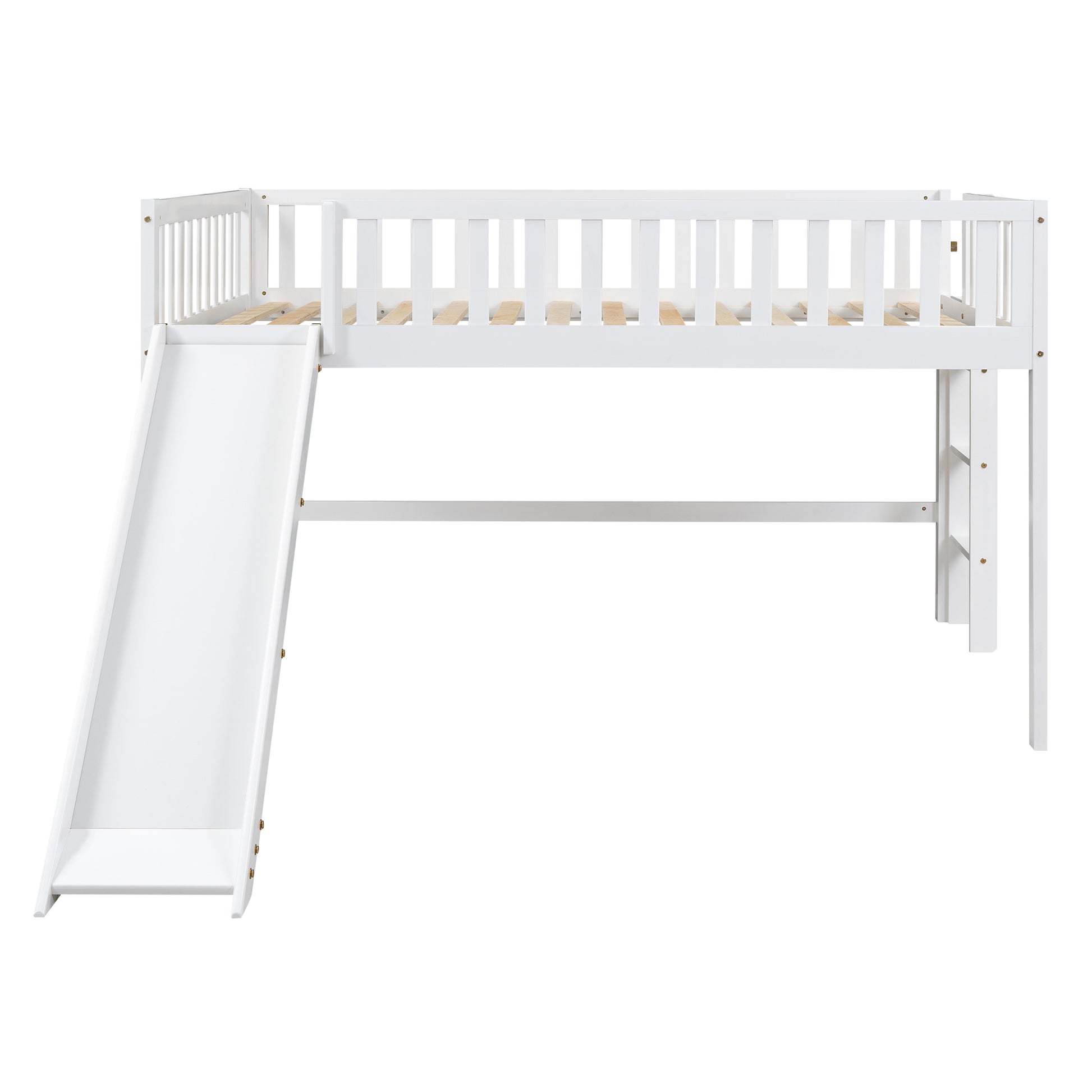 White wooden loft bed with slide