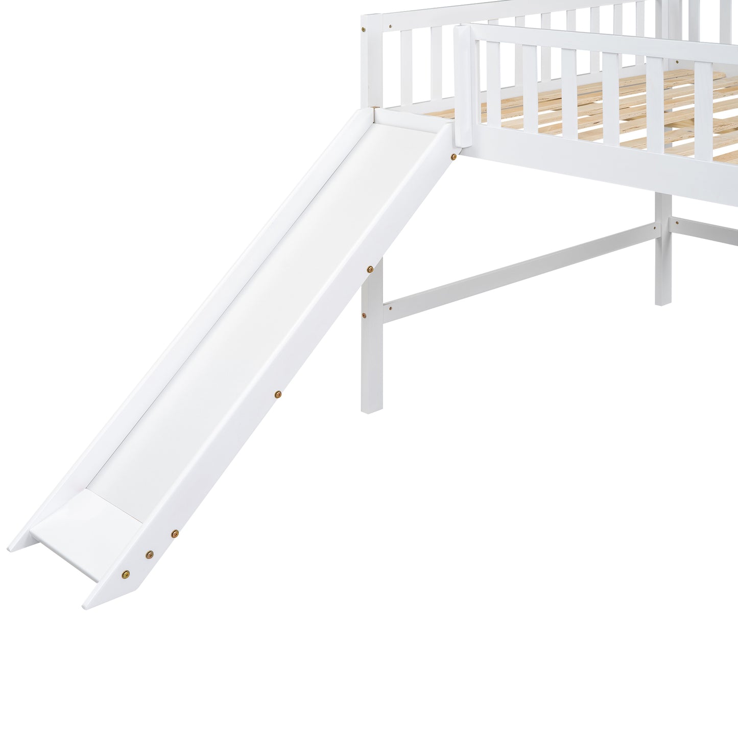 White wooden loft bed slide with guardrails for kids rooms