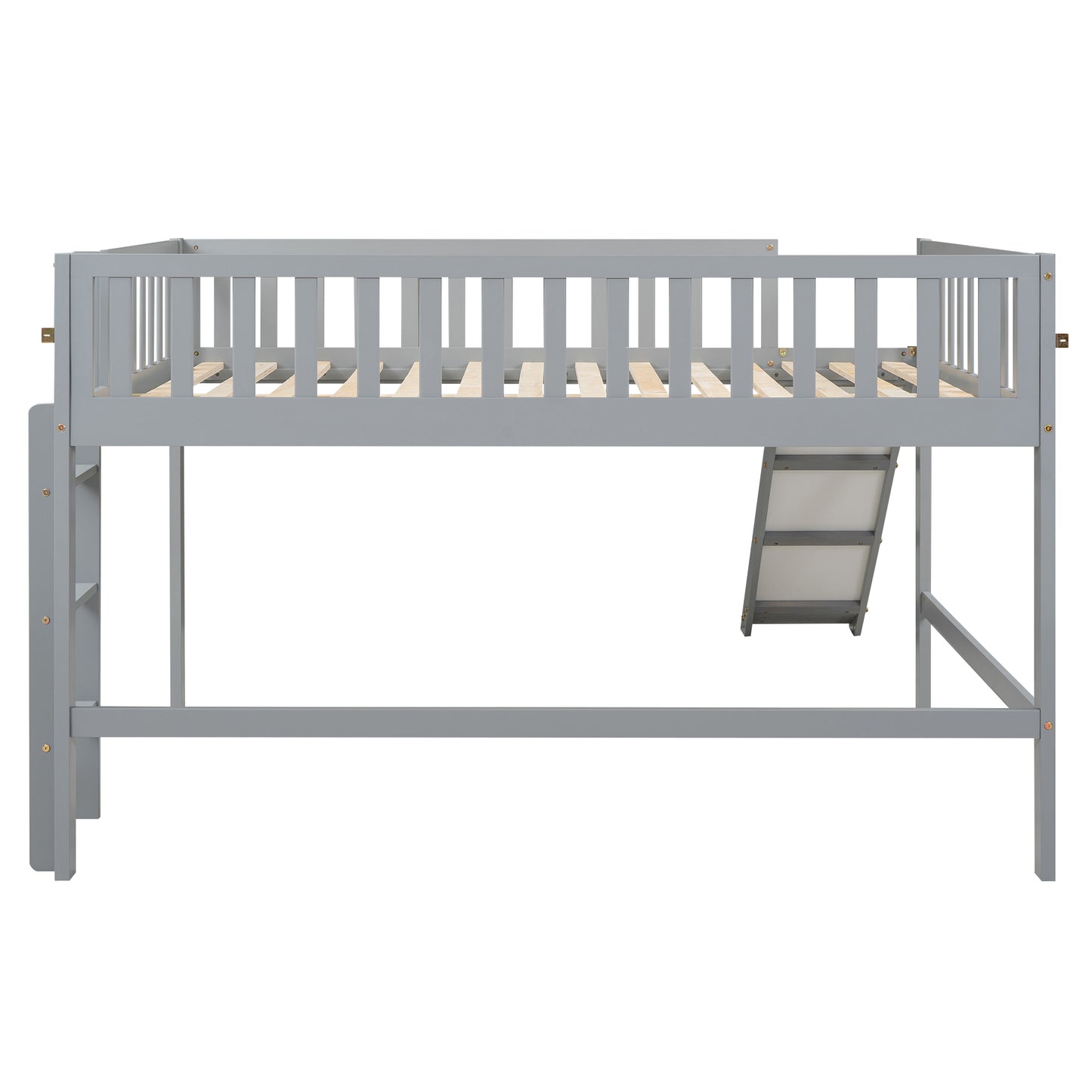 Grey wooden loft bed with ladder and slide perfect for kids rooms