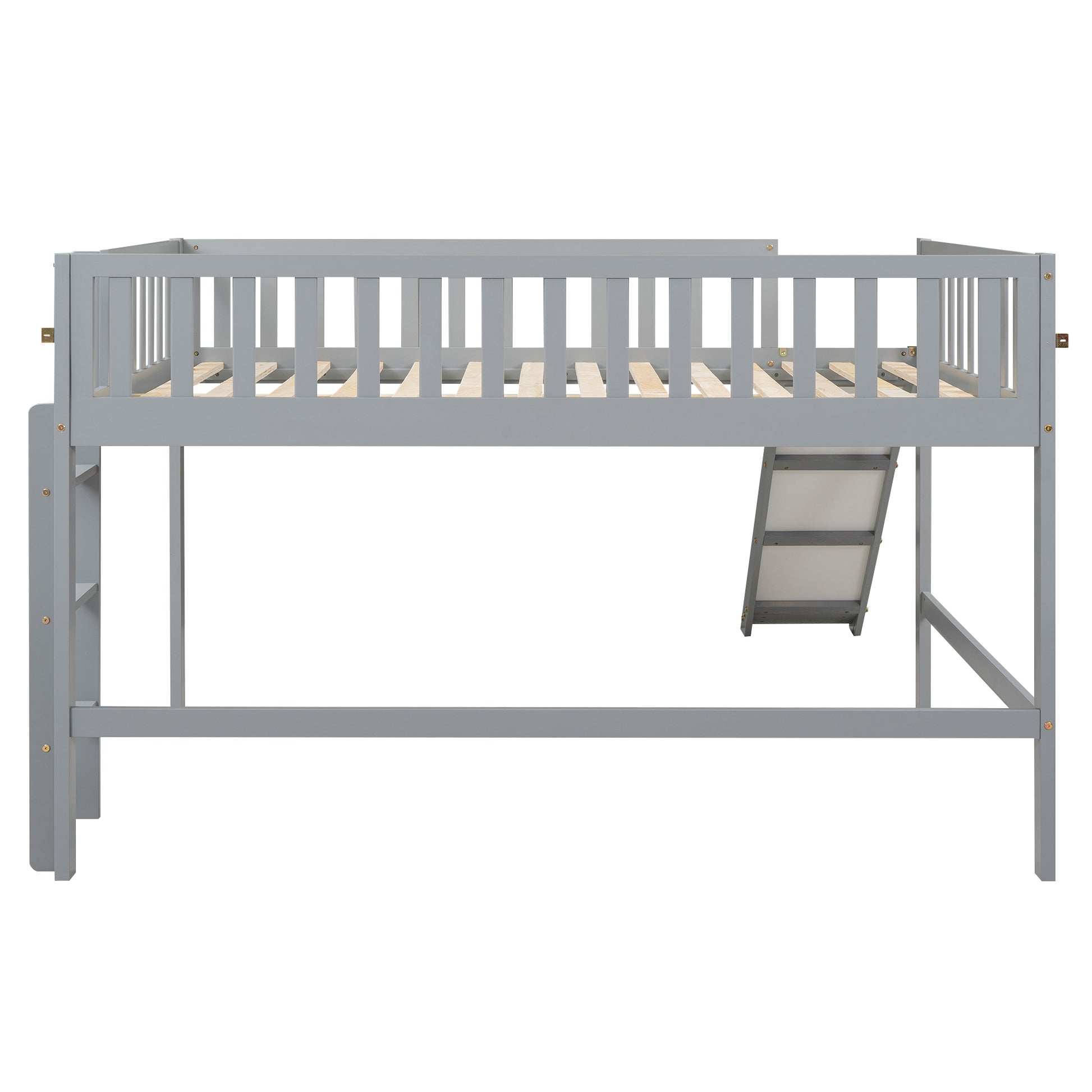 Grey wooden loft bed with ladder and slide perfect for kids rooms