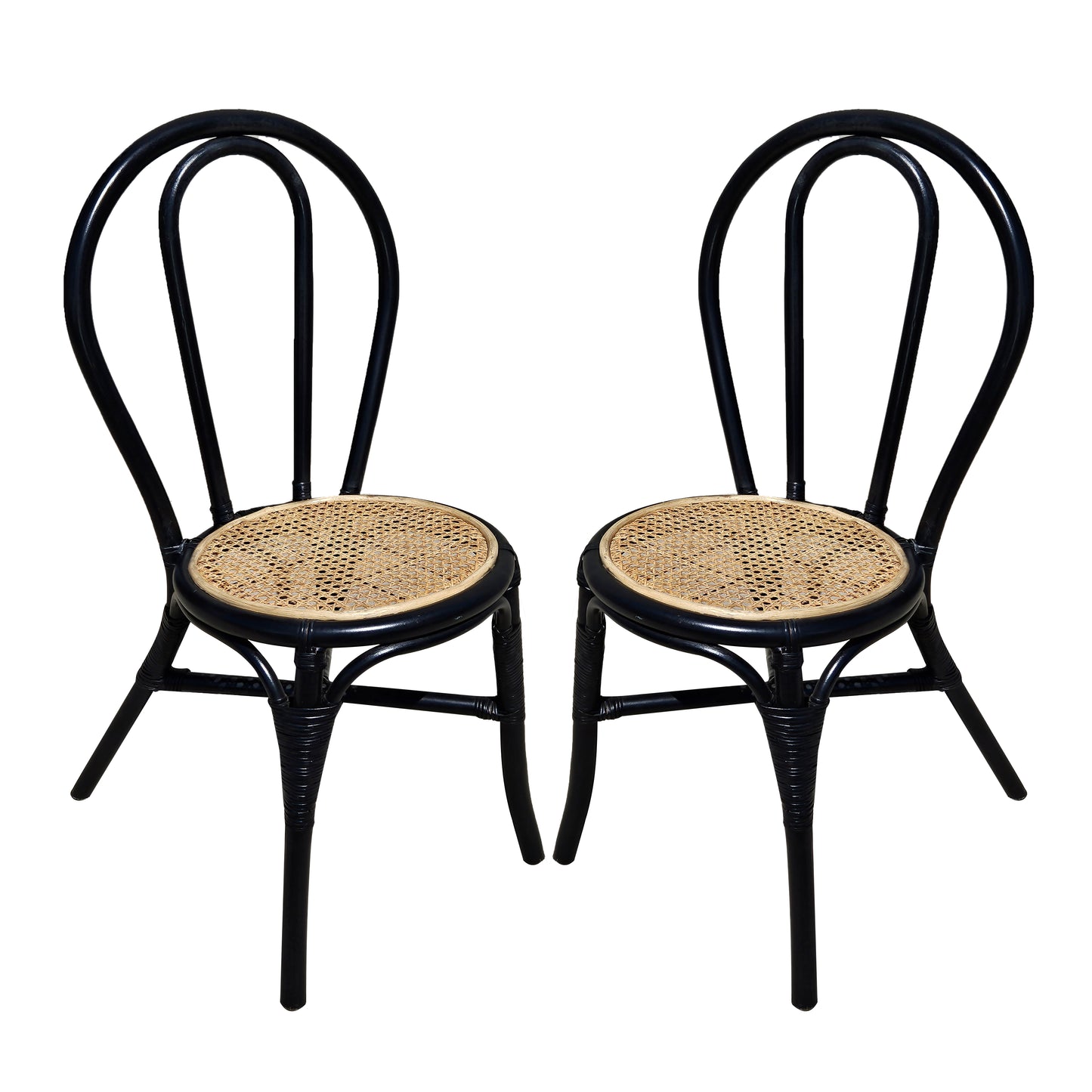 TREATLIFE HOME Set of 2 High-Back Black Rattan Dining Chairs, Ideal for Kitchen or Bar, Elegant Design