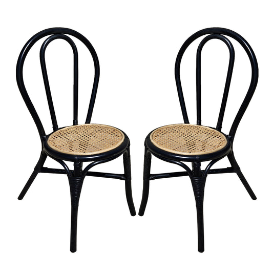 TREATLIFE HOME Set of 2 High-Back Black Rattan Dining Chairs, Ideal for Kitchen or Bar, Elegant Design