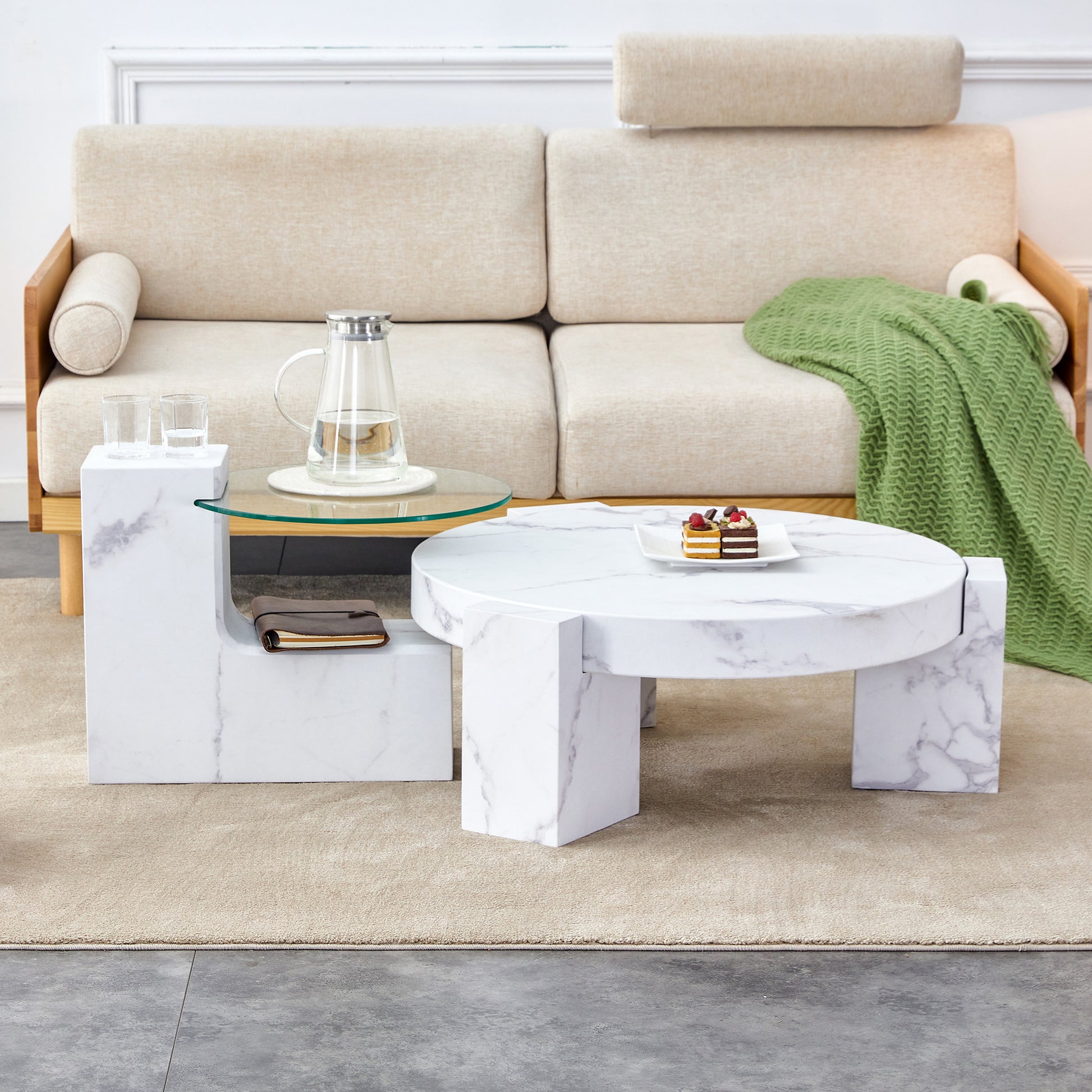 Round marble coffee table with clean lines and modern design