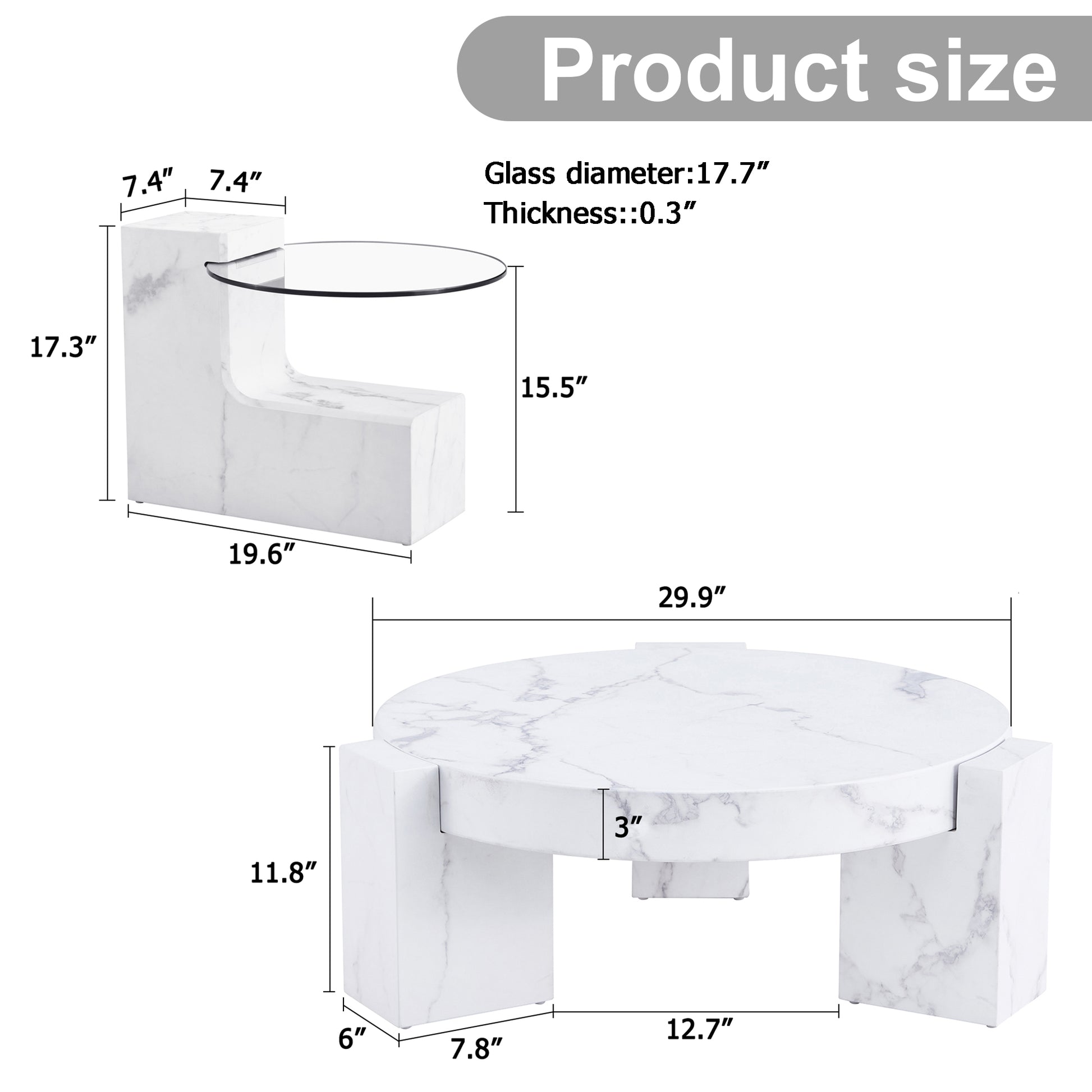 Modern white marble coffee table with circular top and geometric base