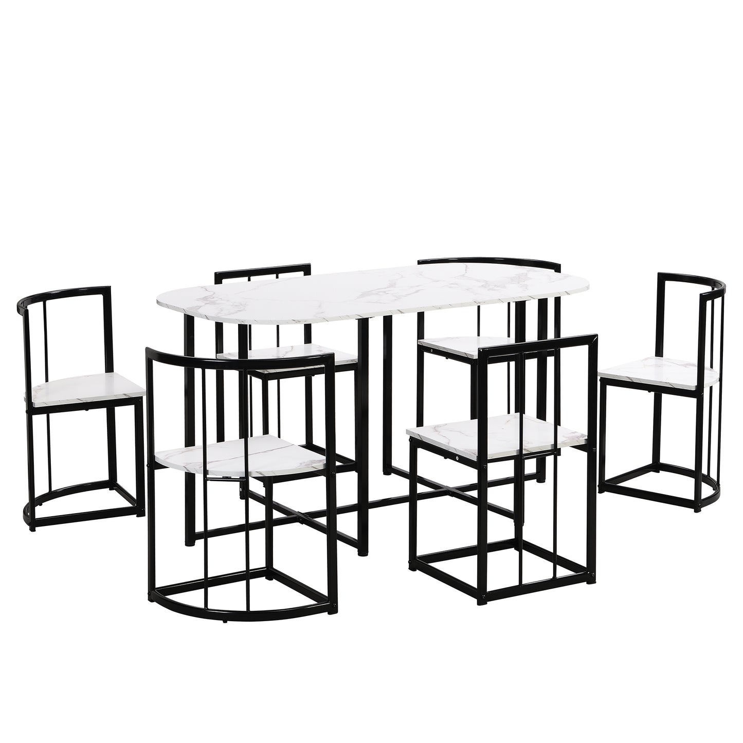 Oval marble dining table with black metal frame