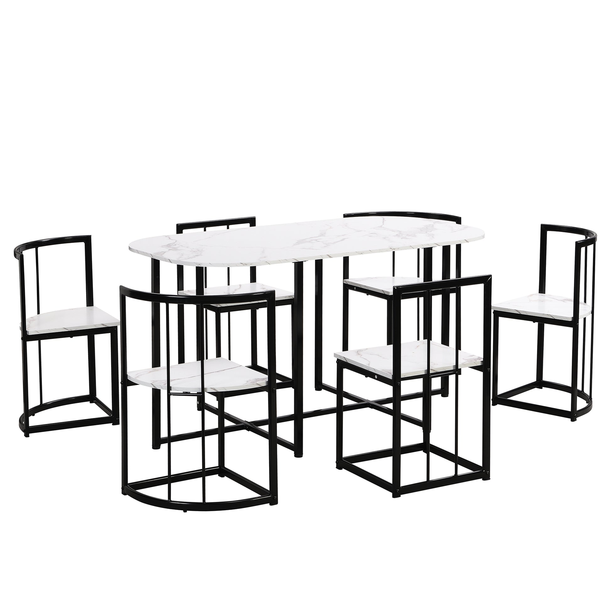 Oval marble dining table with black metal frame