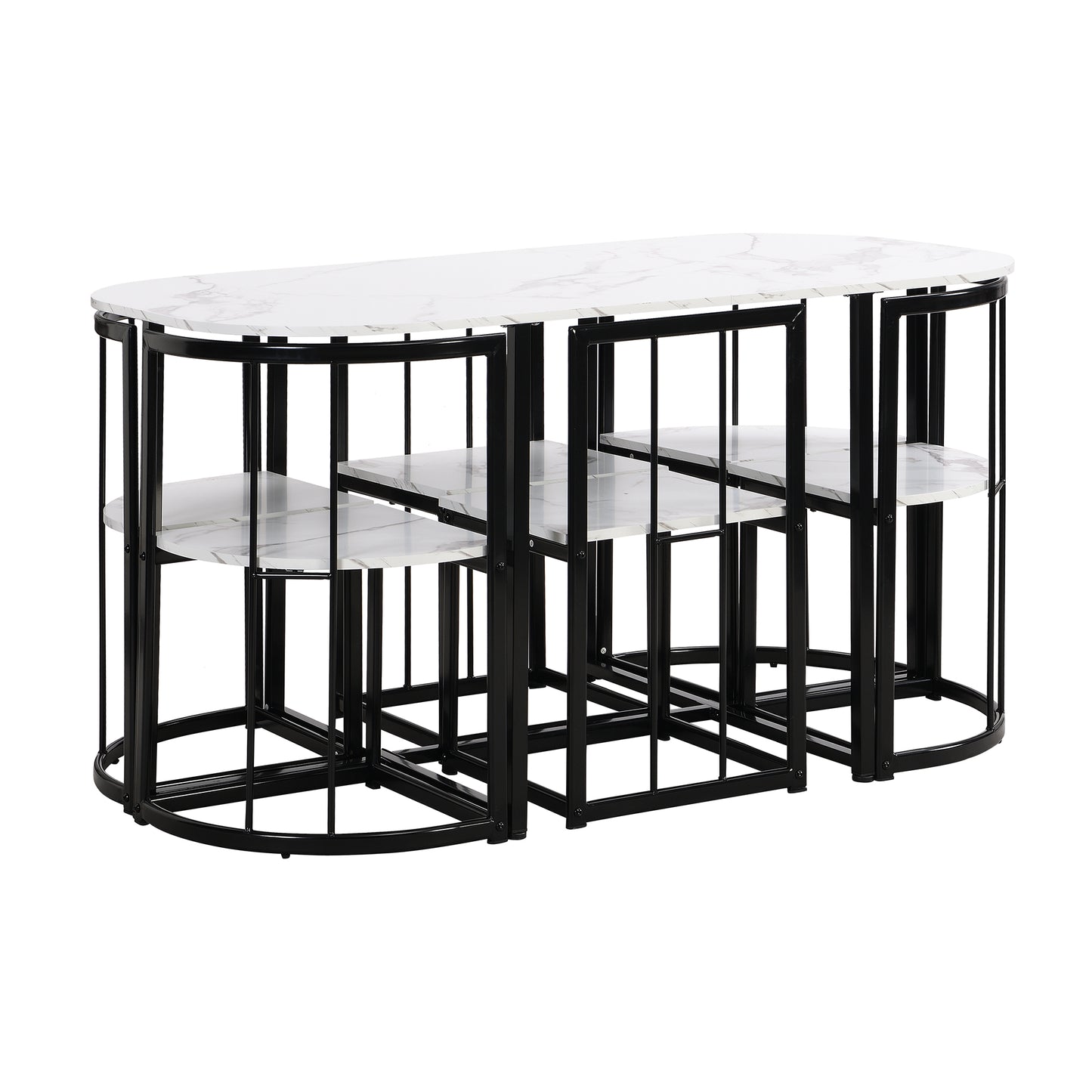Marbled white top nesting dining set with black metal frame