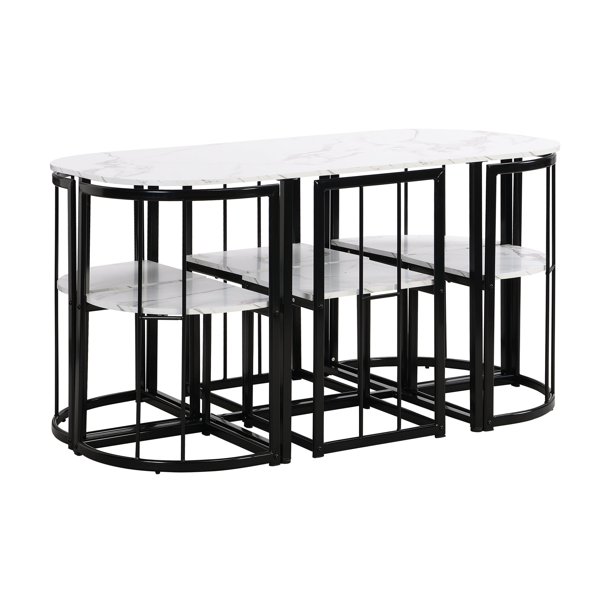 Marbled white top nesting dining set with black metal frame
