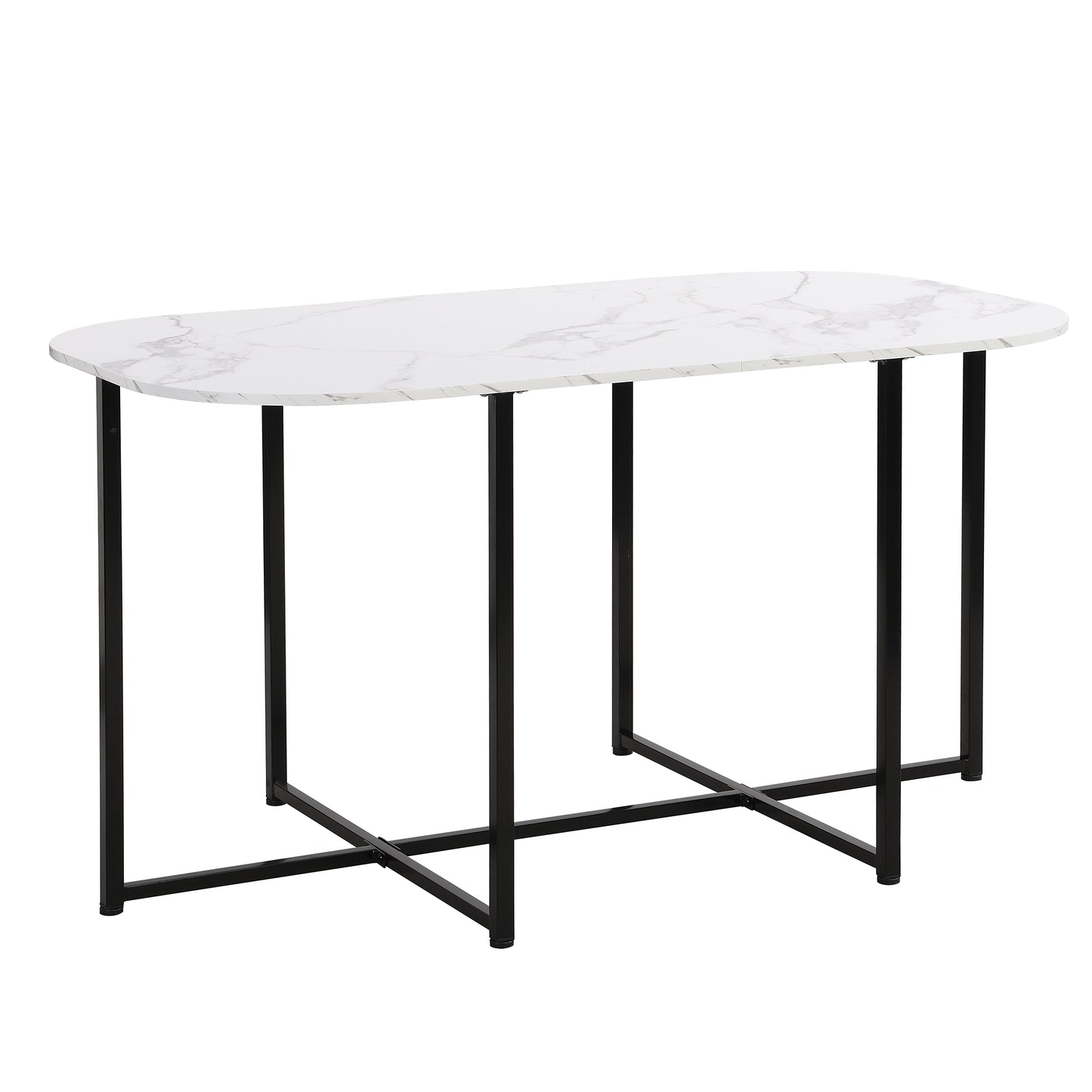 White marble top console table with black metal frame