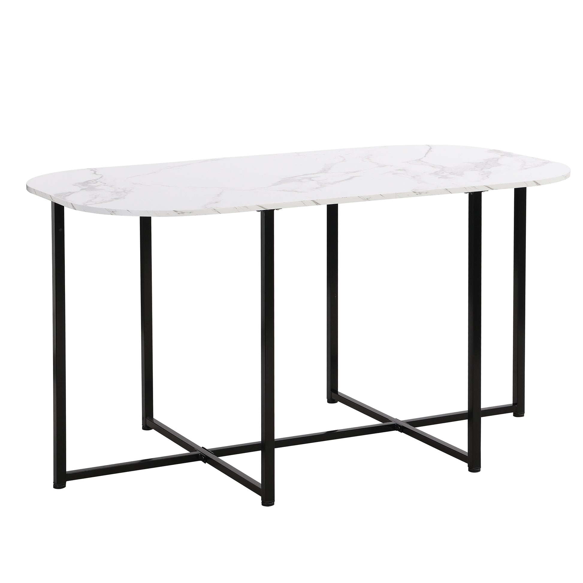 White marble top console table with black metal frame