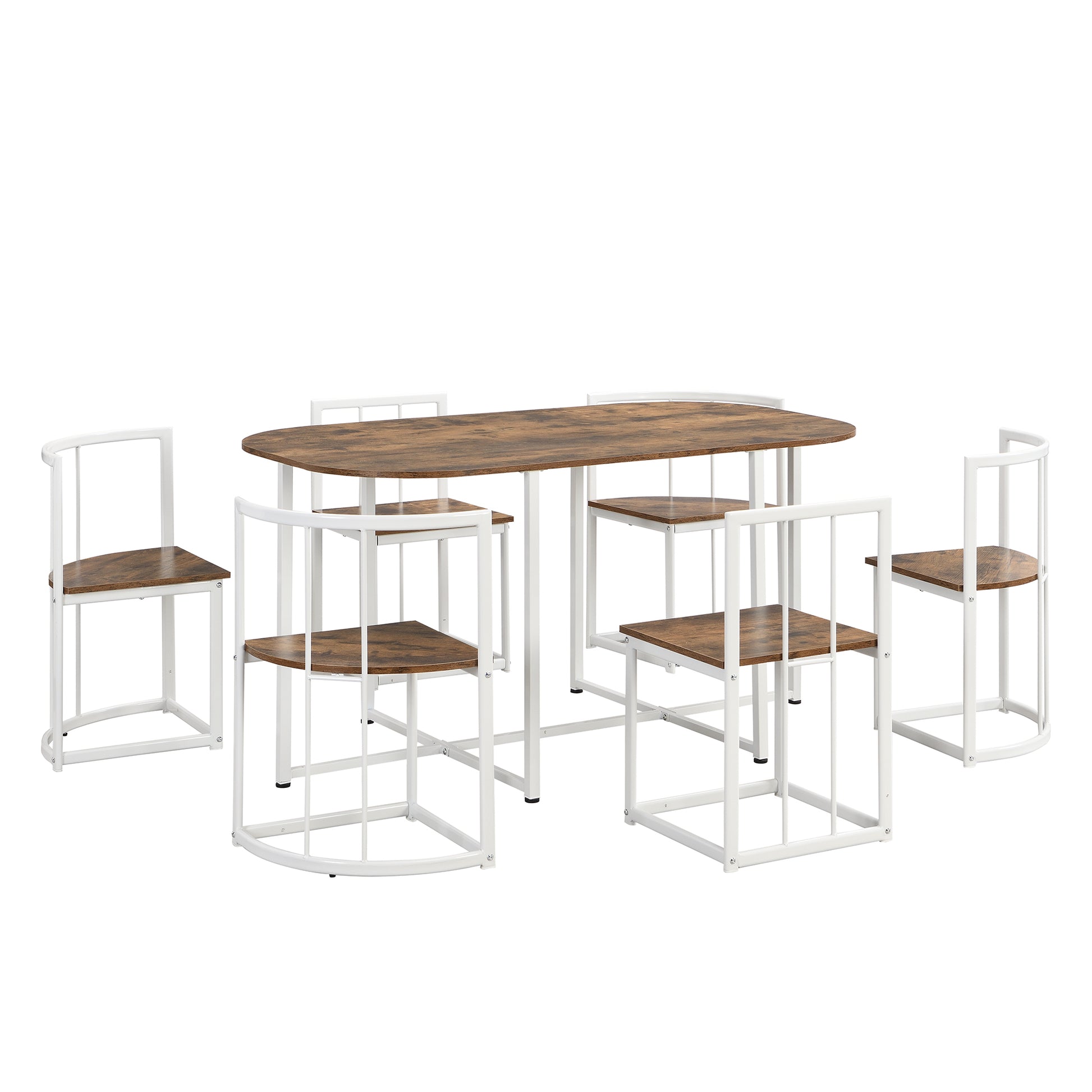 Industrial dining set with rustic wood tabletop and white metal frame