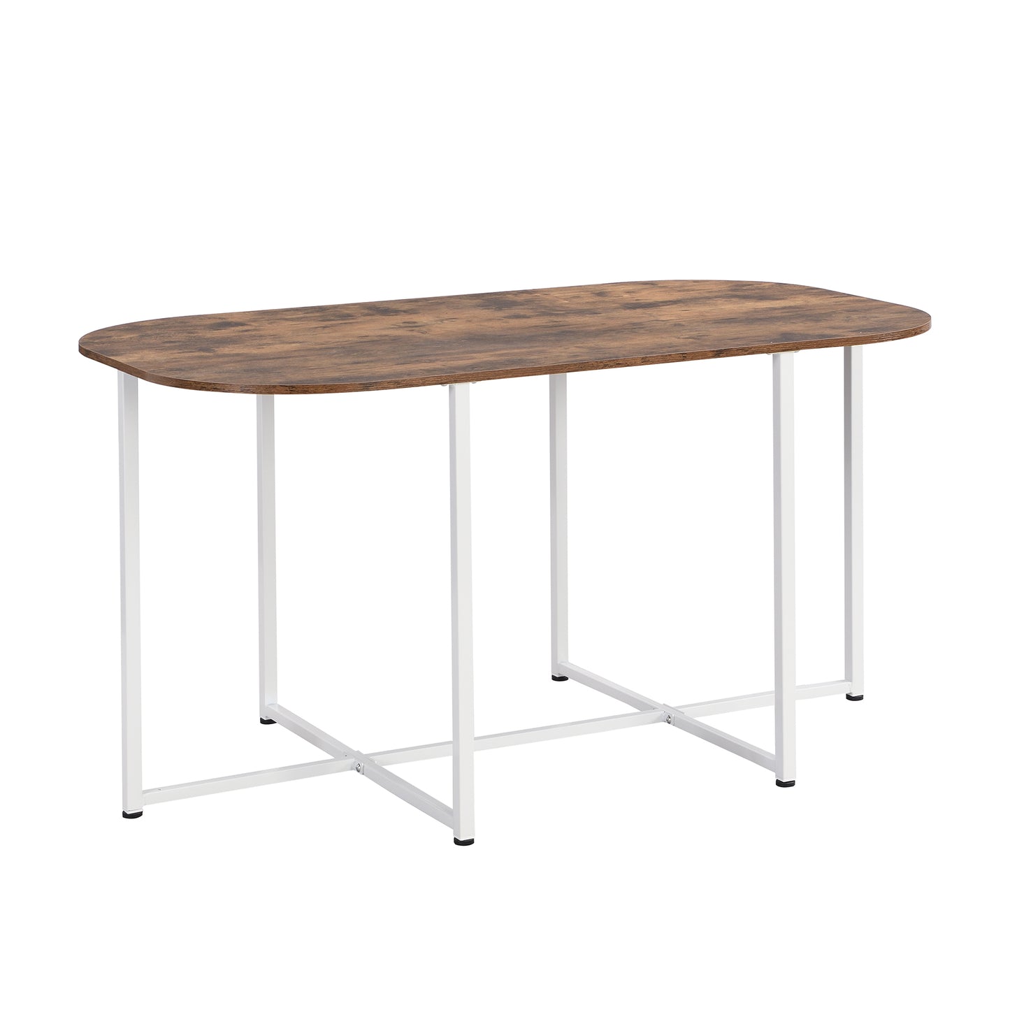 Rustic brown oval entryway table with white metal legs