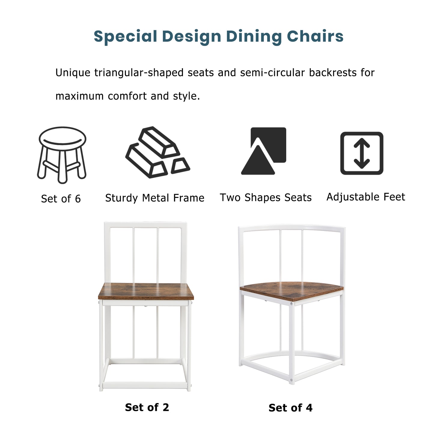 White metal frame dining chair with rustic wood seat