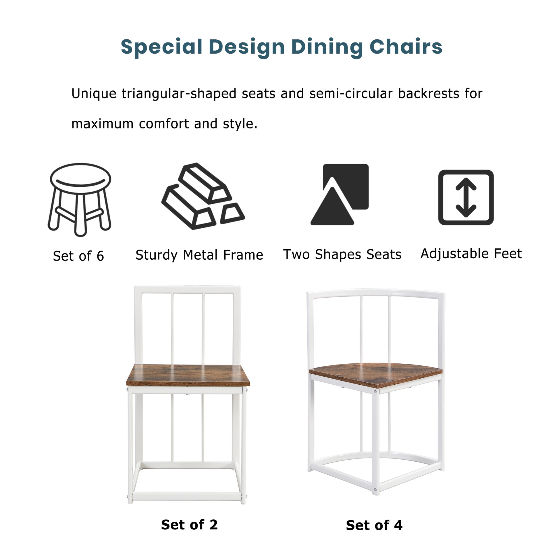 White metal frame dining chair with rustic wood seat