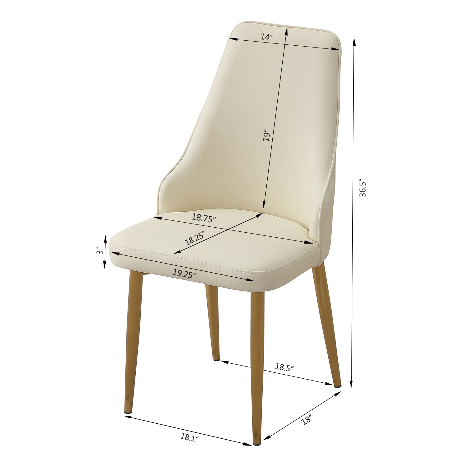 Cream upholstered dining chair with modern gold legs