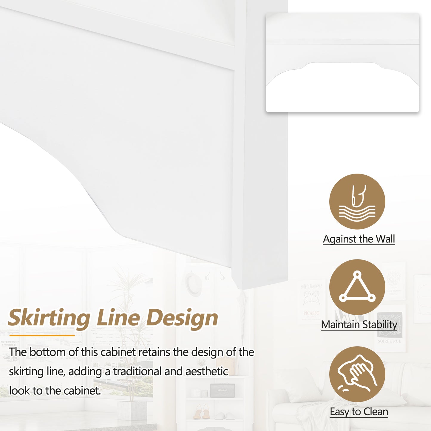 White cabinet with skirting line design