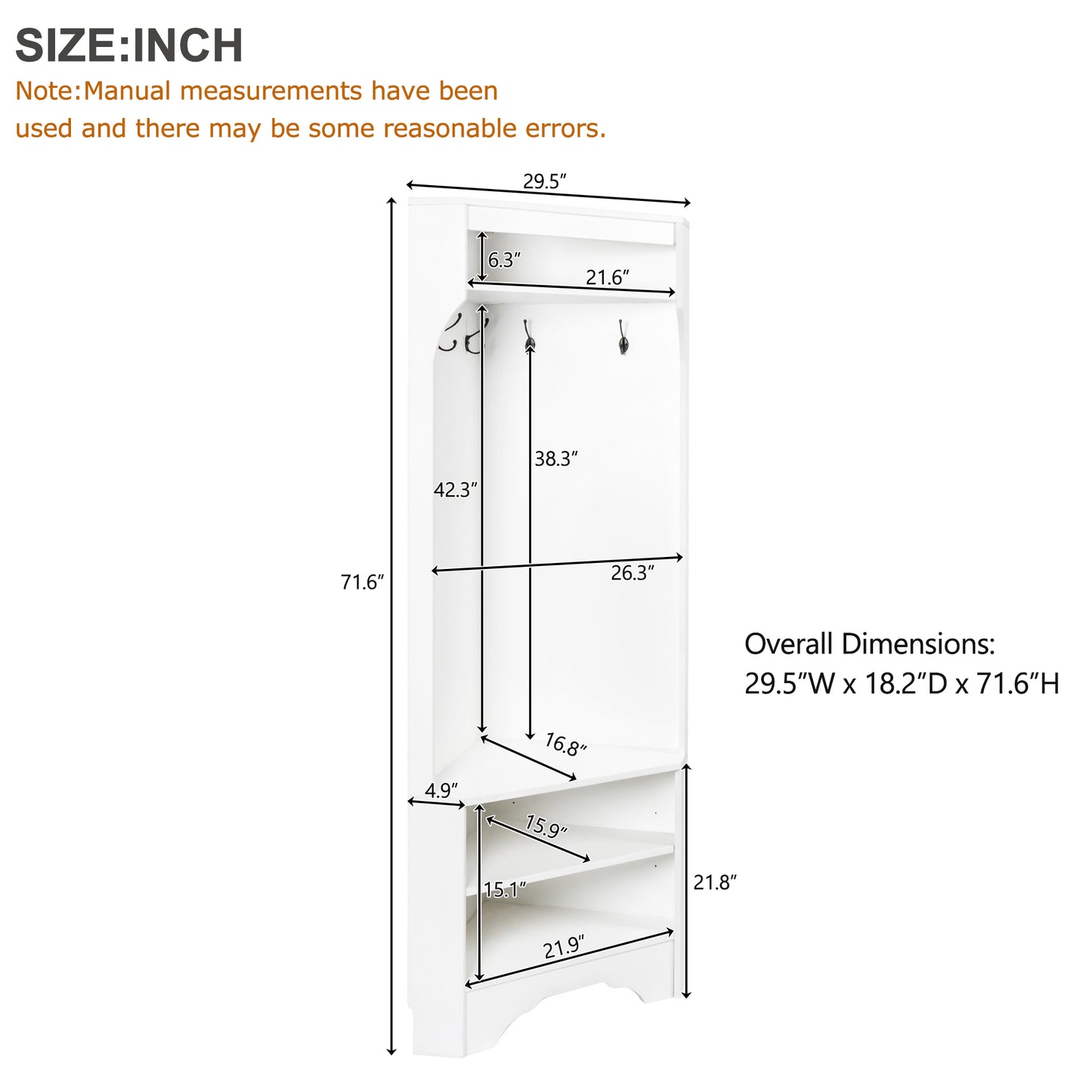 White entryway hall tree with coat hooks and shelving