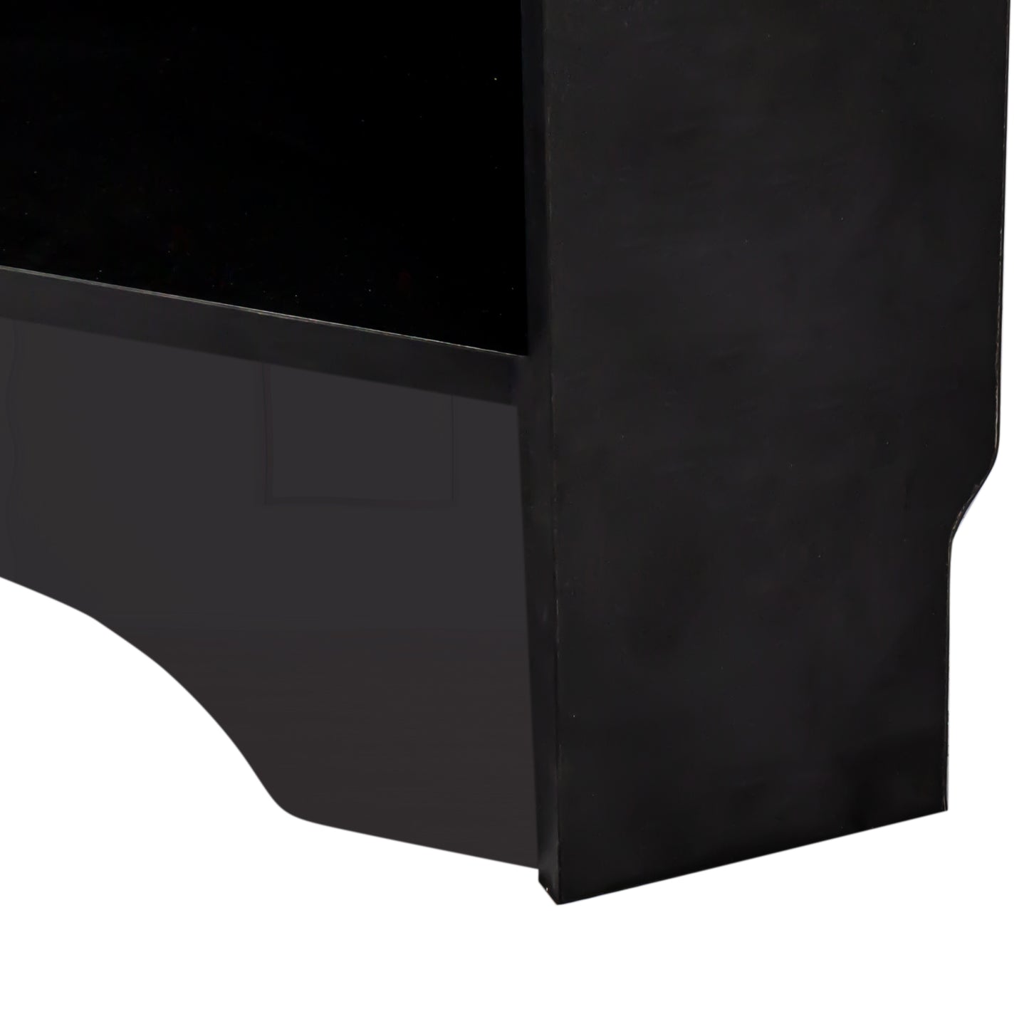 Black modern side table with a glossy top and matte legs