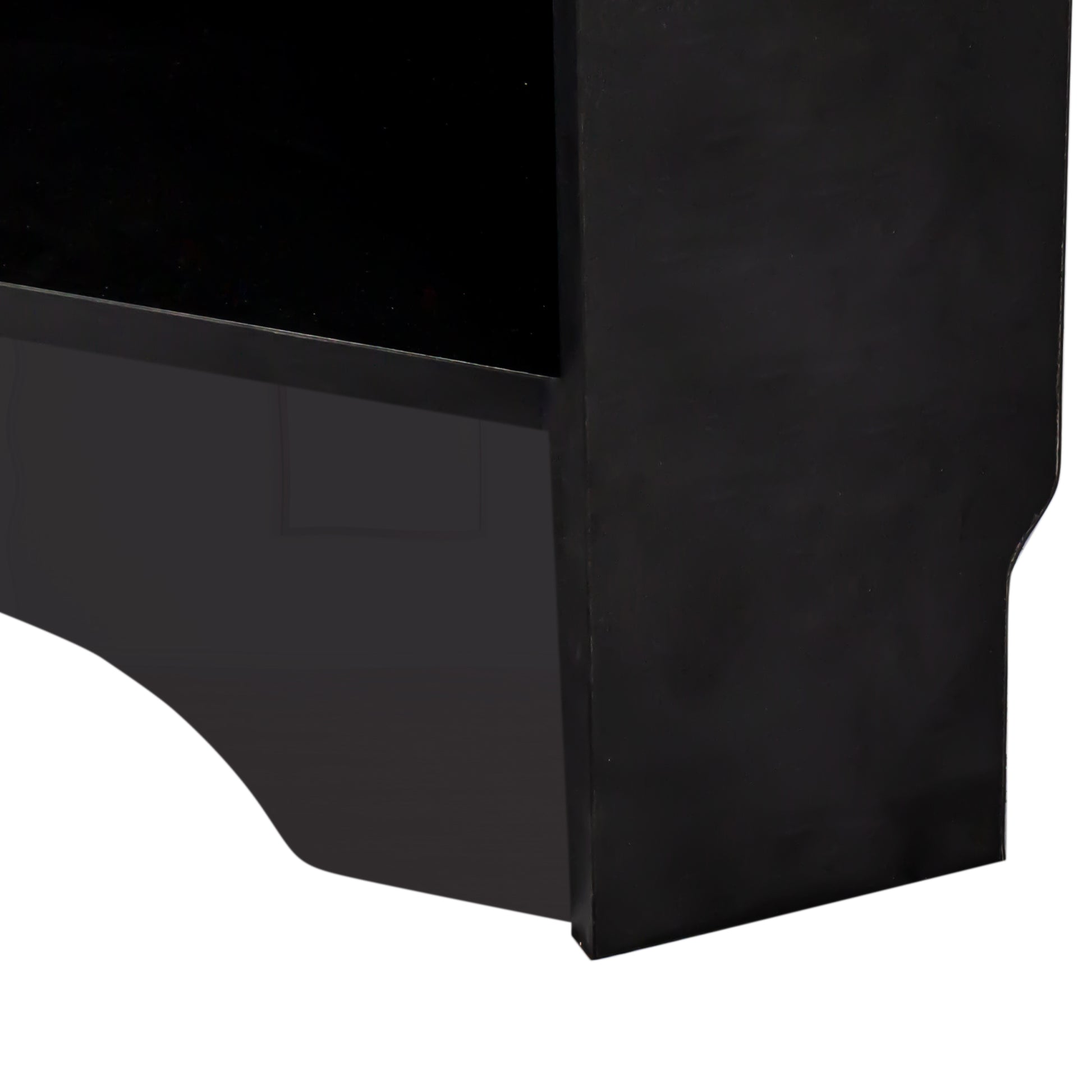 Black modern side table with a glossy top and matte legs