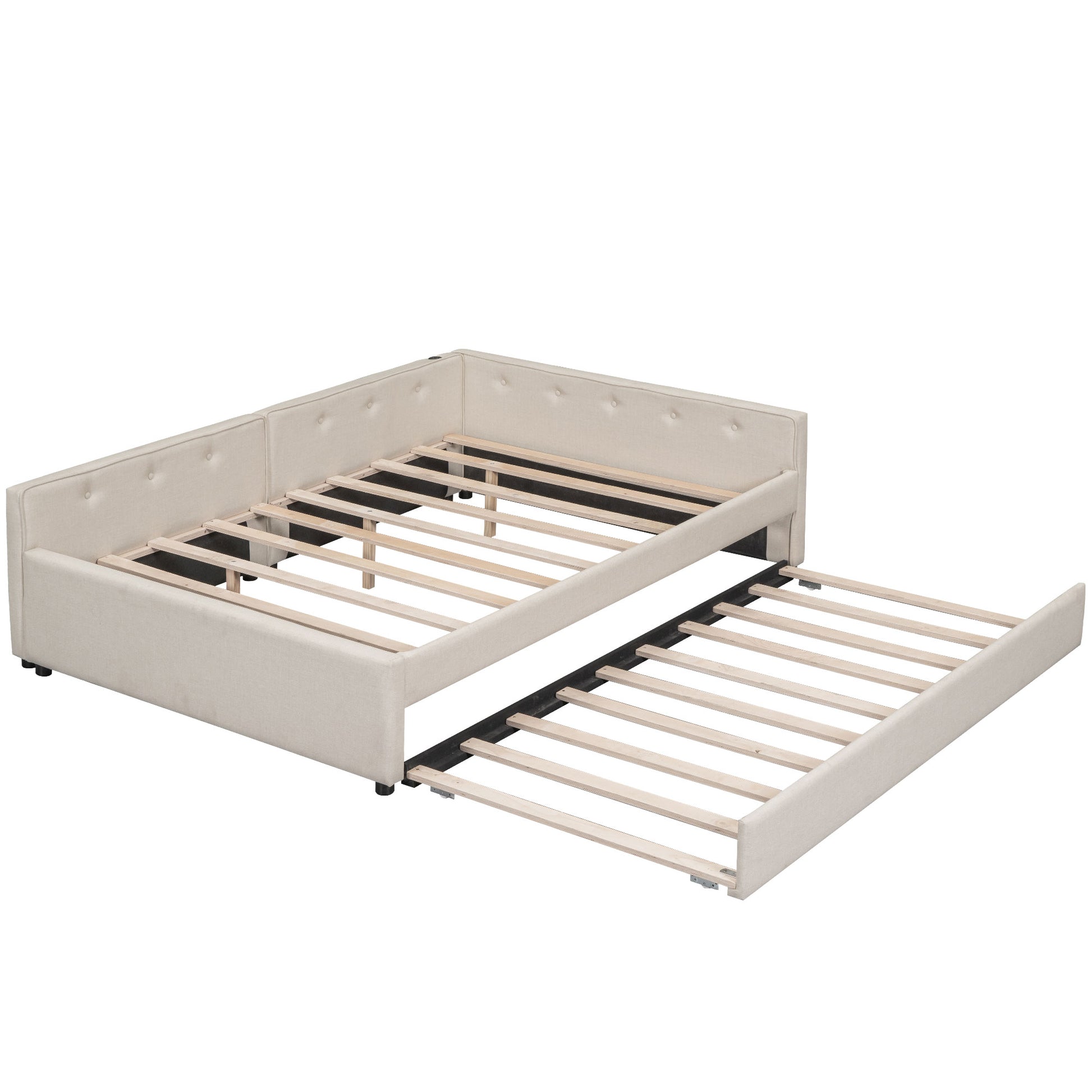 Beige fabric daybed with pullout trundle