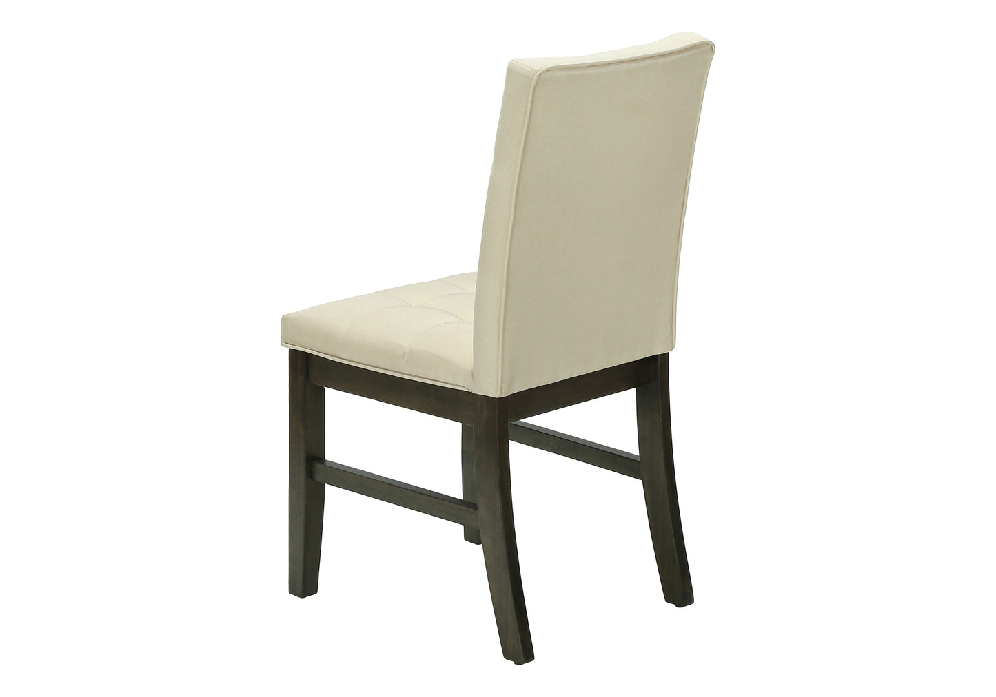 Cream upholstered dining chair with tufted seat and dark wood legs