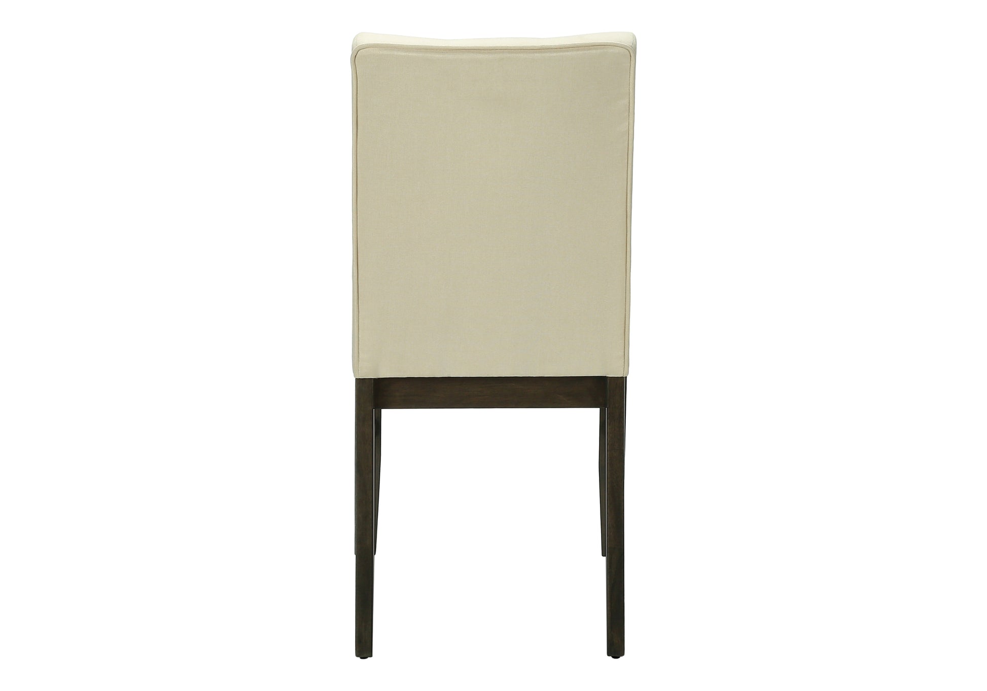 Cream upholstered dining chair with dark wood legs