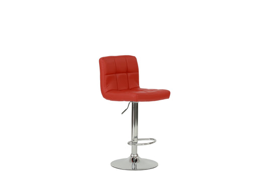Red tufted faux leather adjustable bar stool with chrome base