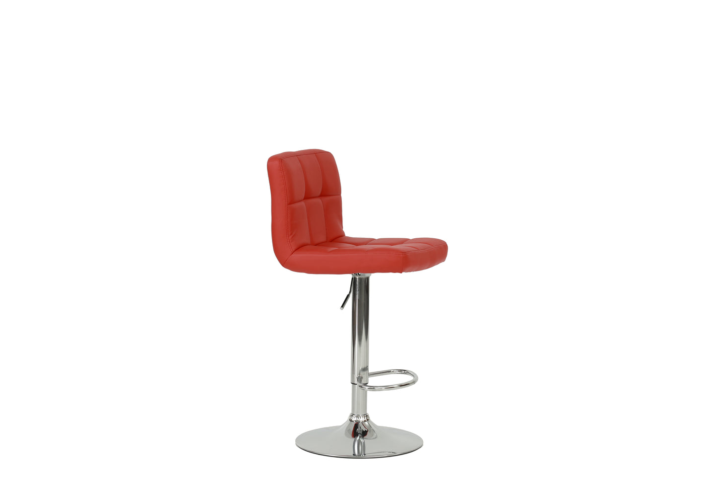 Red faux leather bar stool with chrome base and footrest