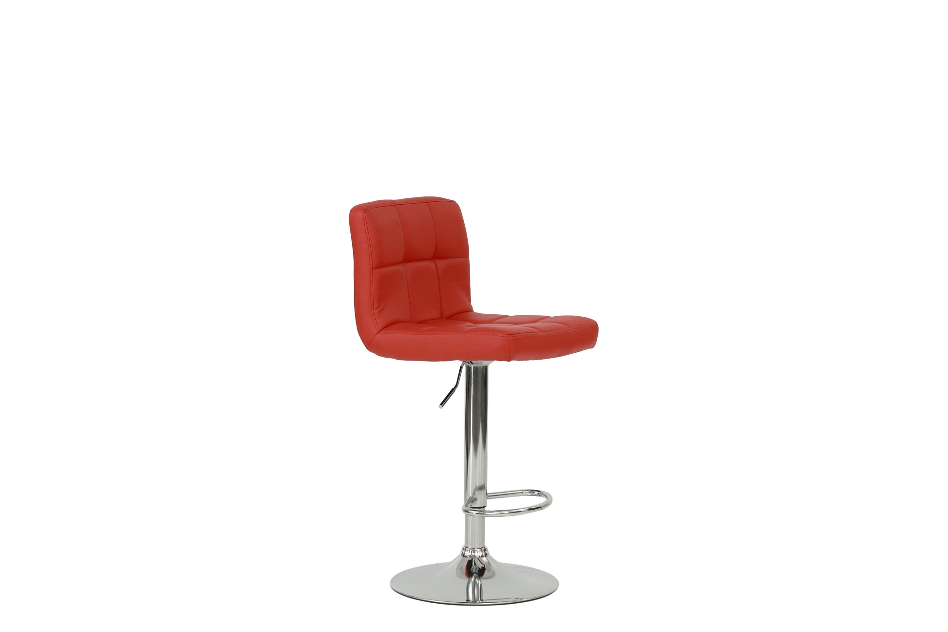Red faux leather bar stool with chrome base