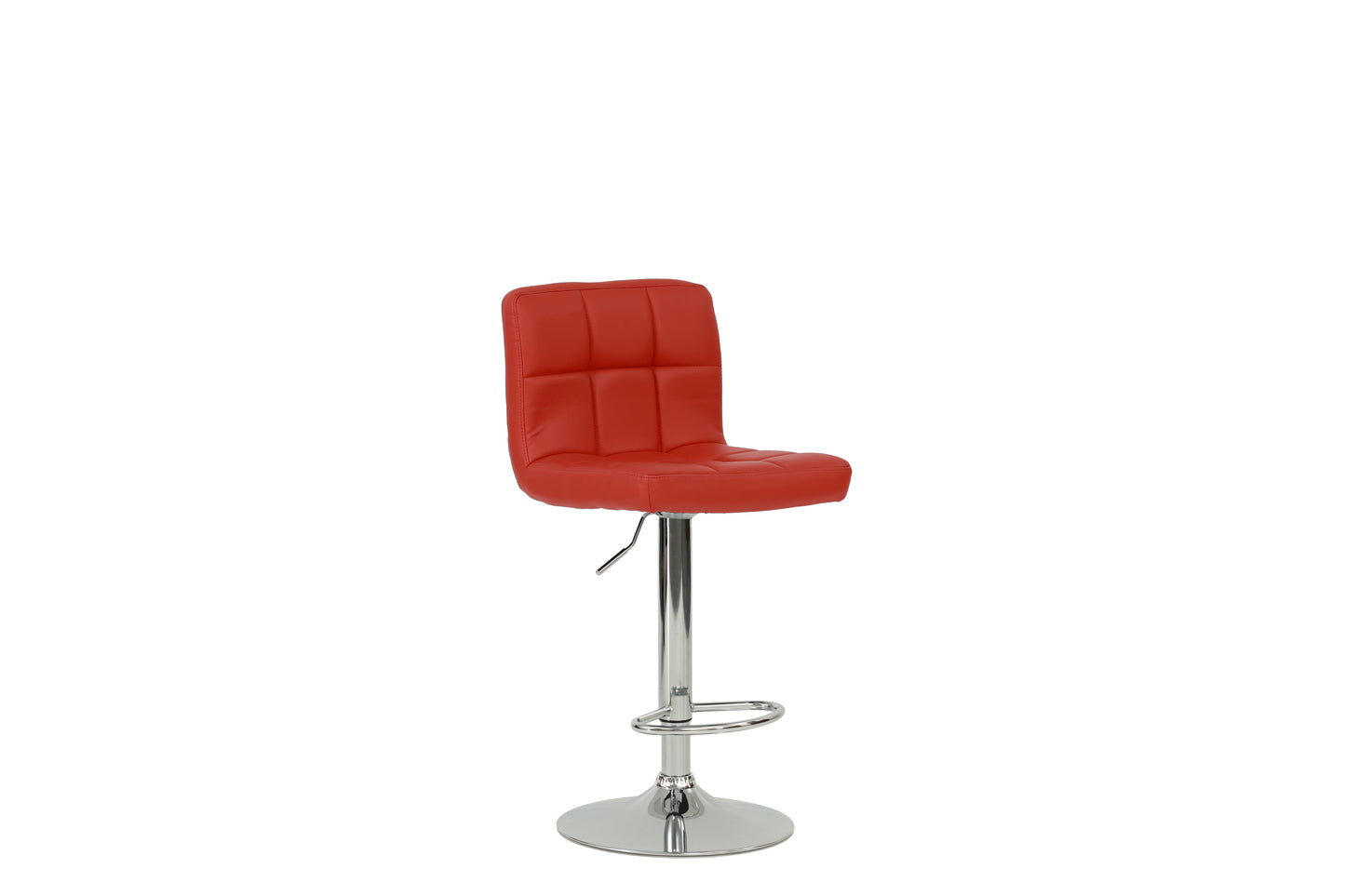 Red quilted leather bar stool with adjustable height and chrome base