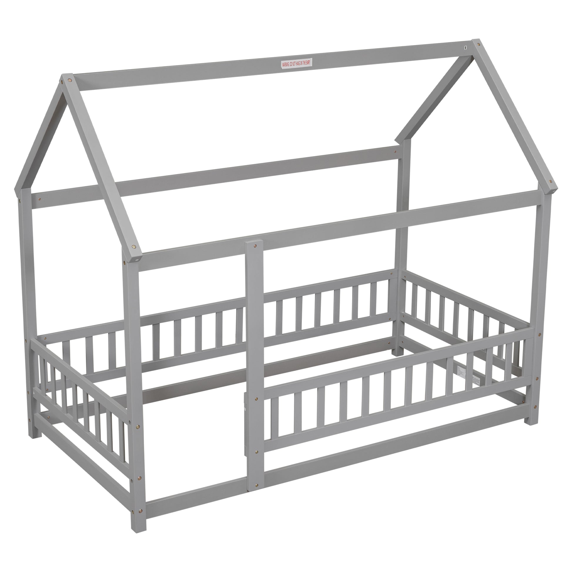 Gray wooden house bed frame for toddlers