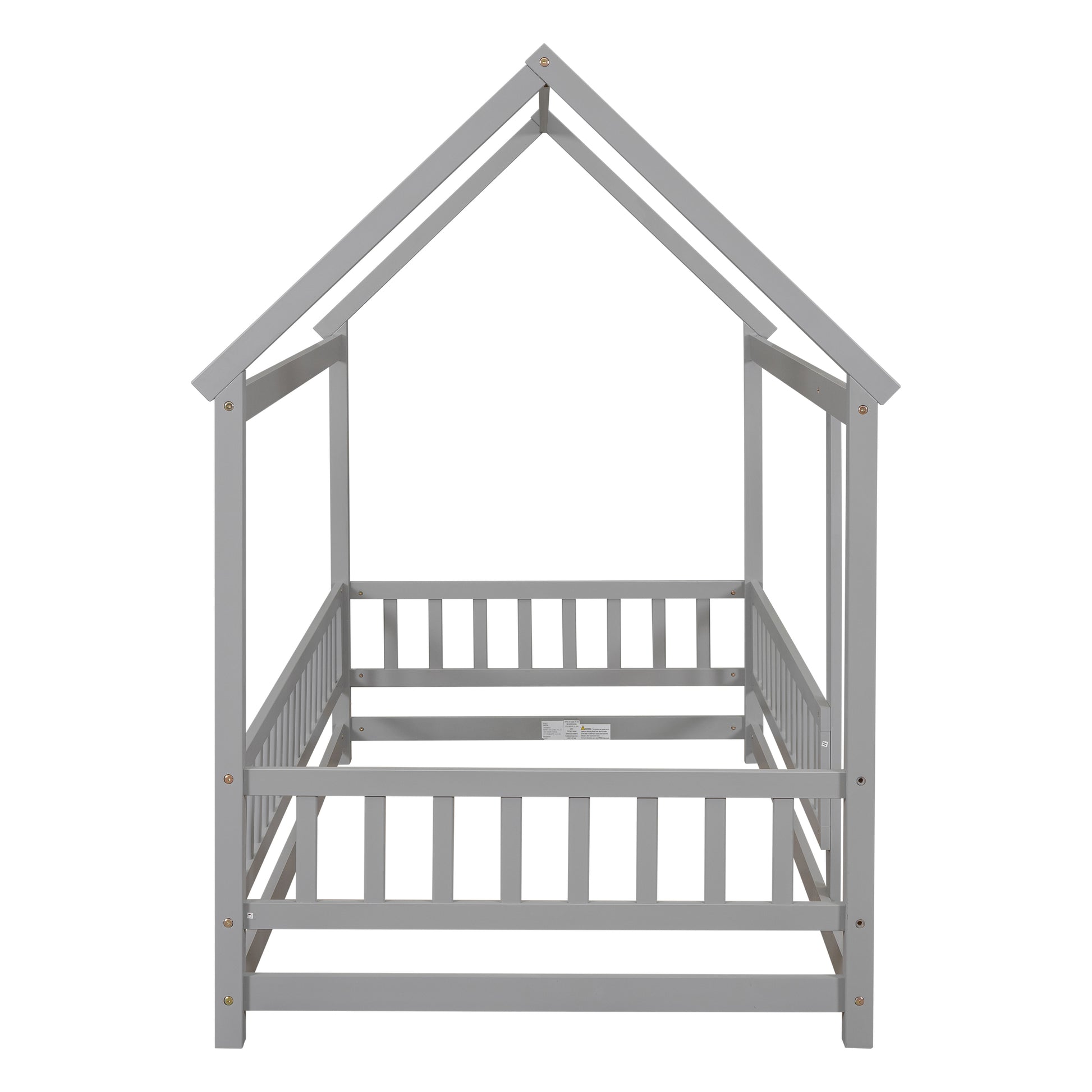Gray wooden house bed frame with slatted sides
