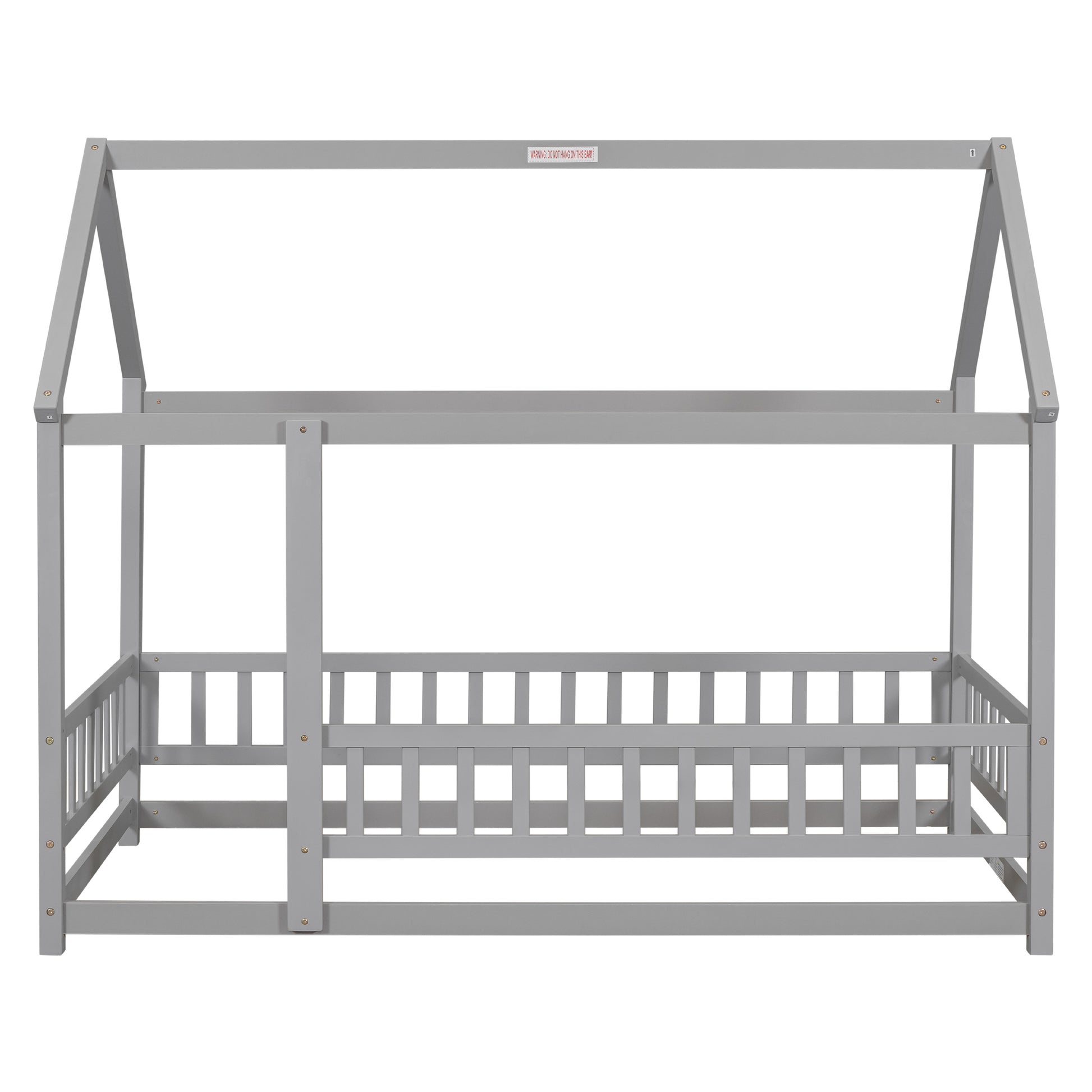 Gray wooden house bed frame with railings