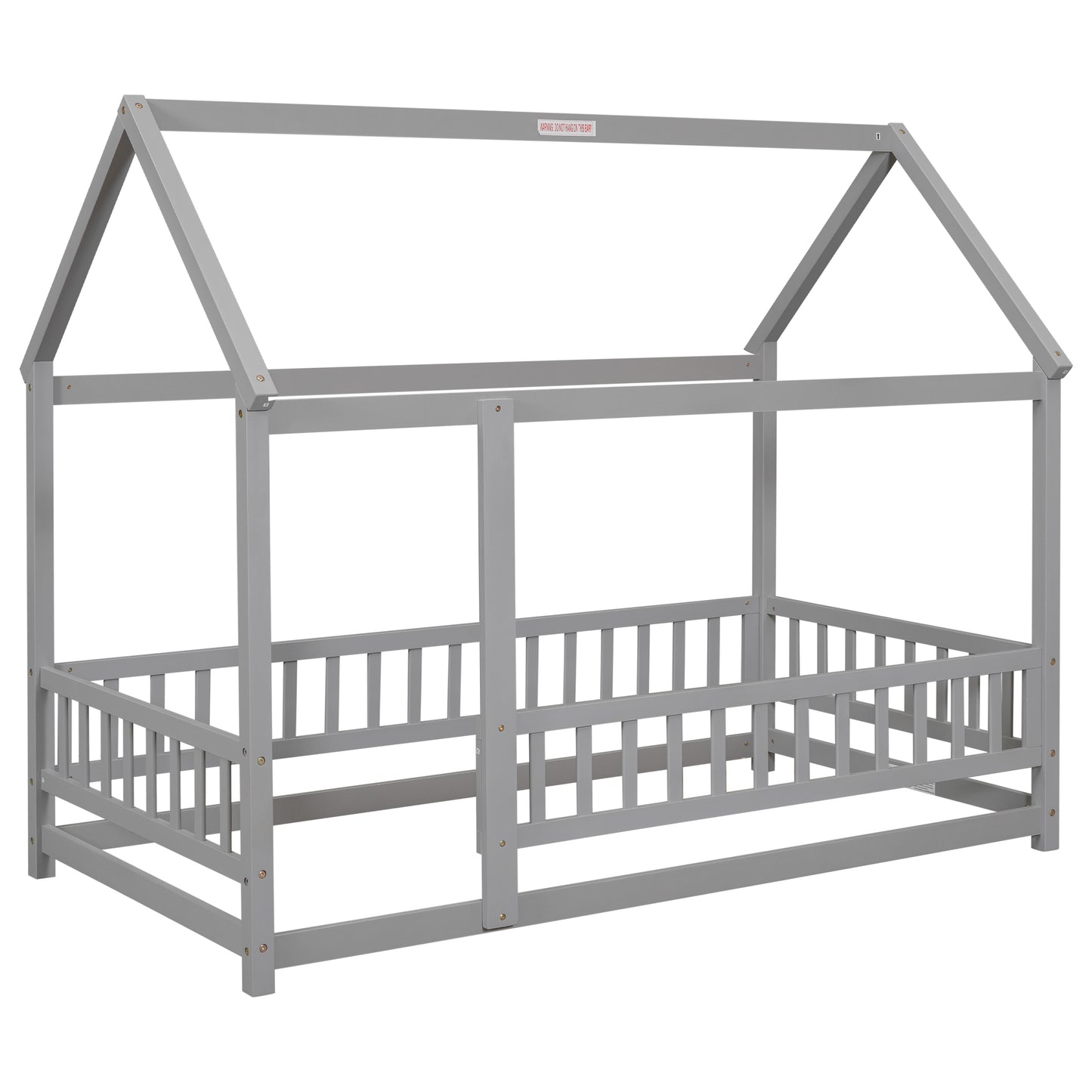 Modern grey wooden house bed frame with safety rails for kids