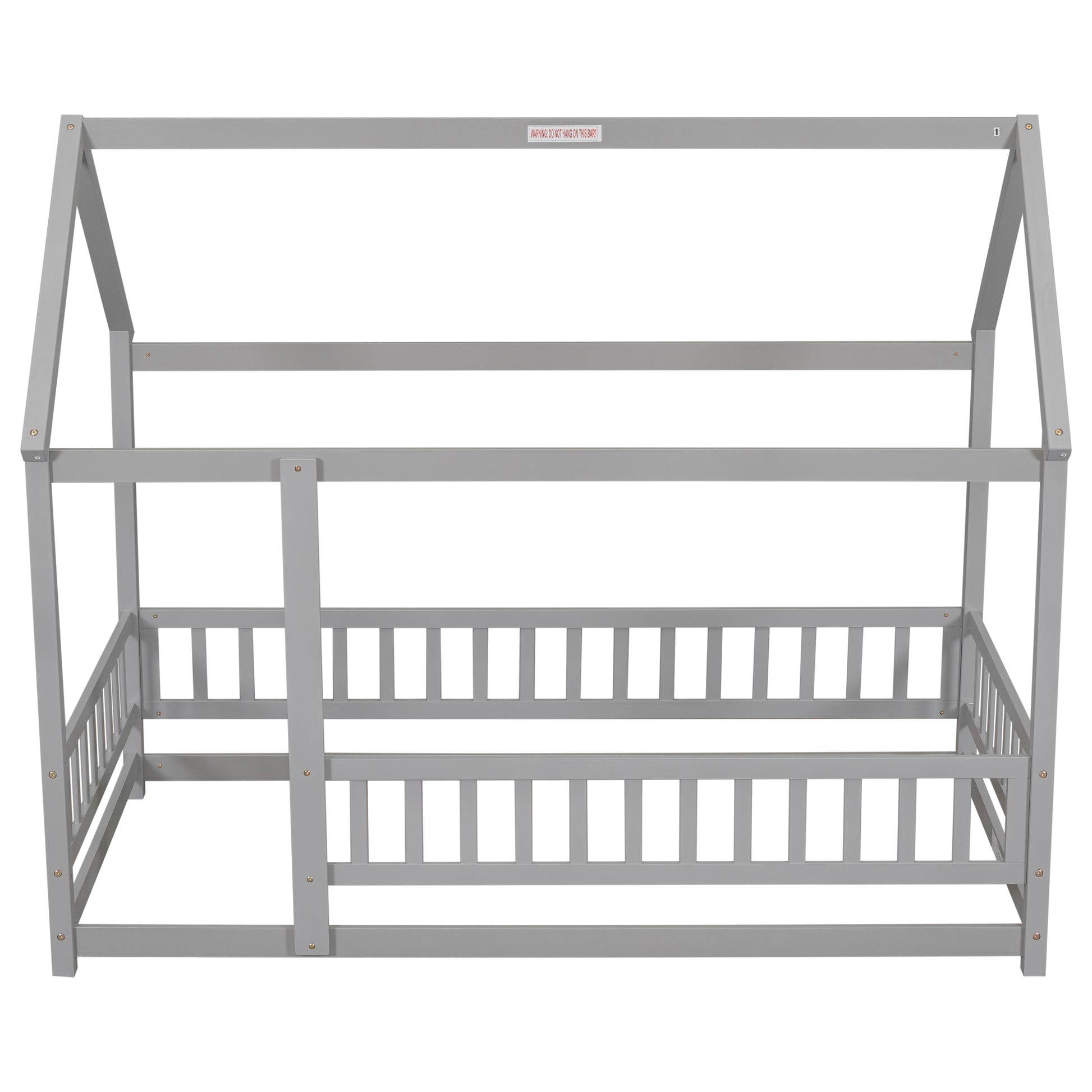 Grey wooden house bed frame with safety rails